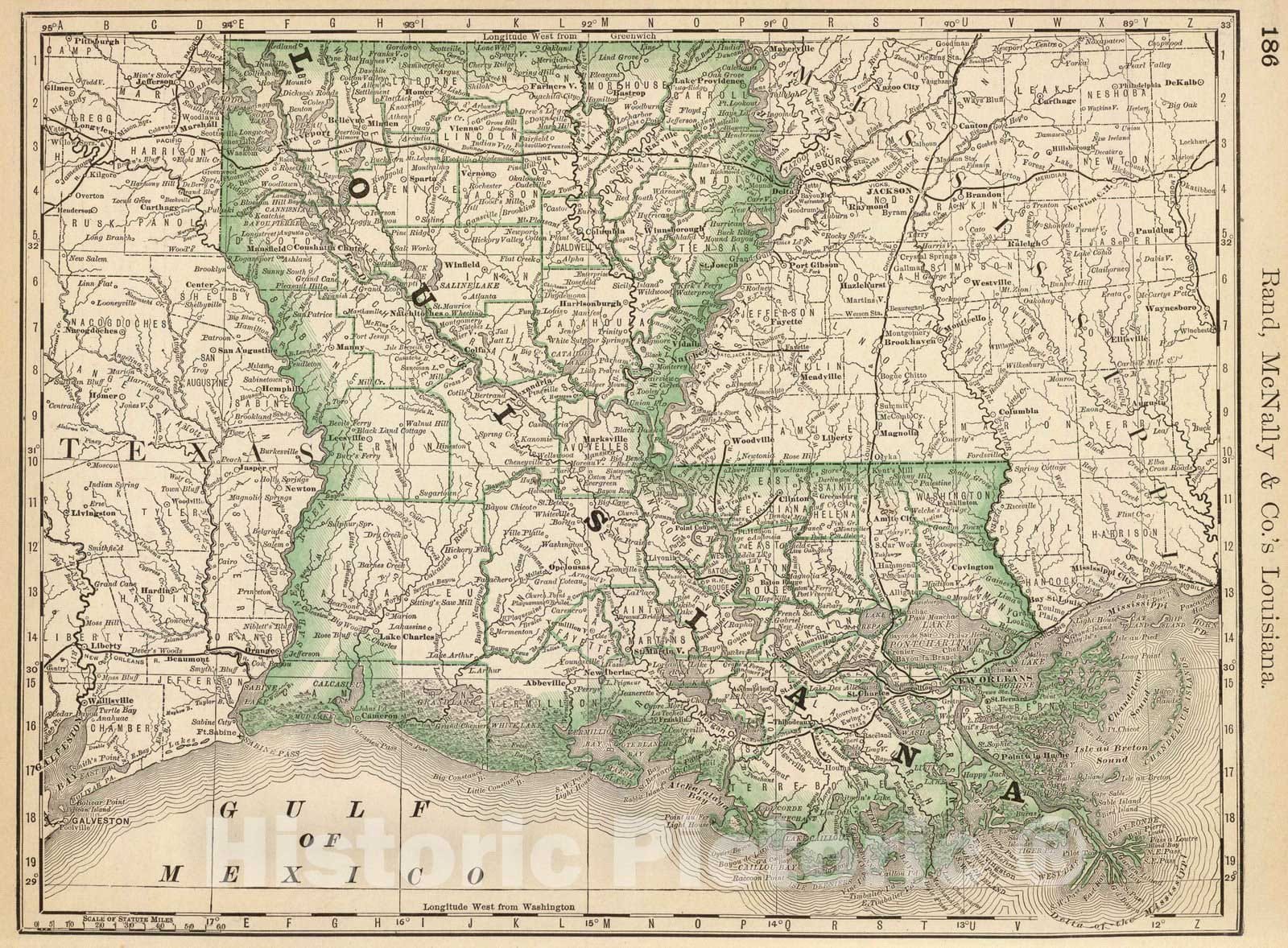 Historic Map : National Atlas - 1879 Louisiana. - Vintage Wall Art