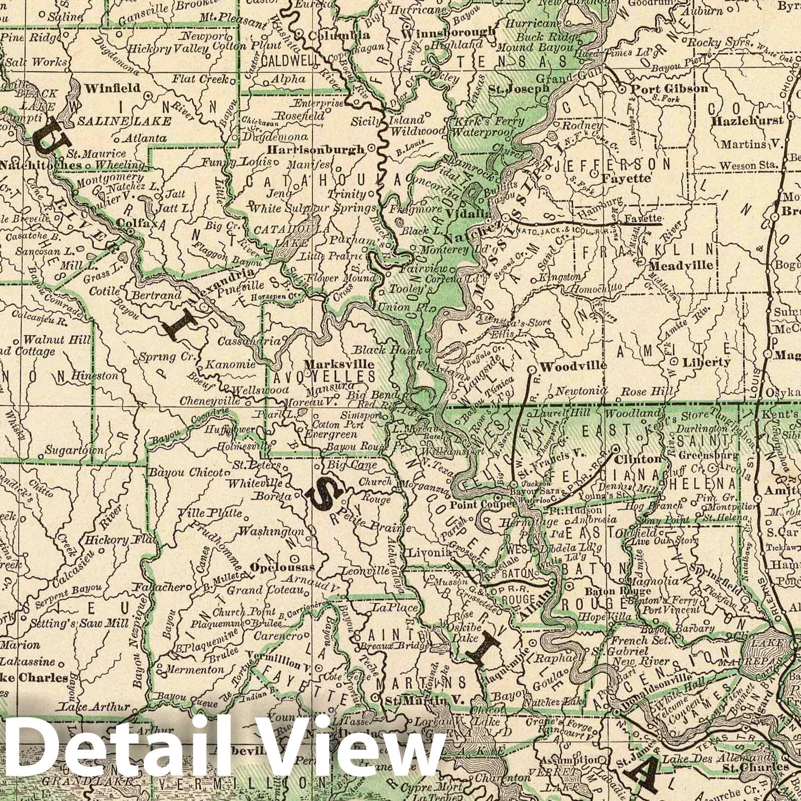 Louisiana - Railroad Map, 1879 - Historical Map Print