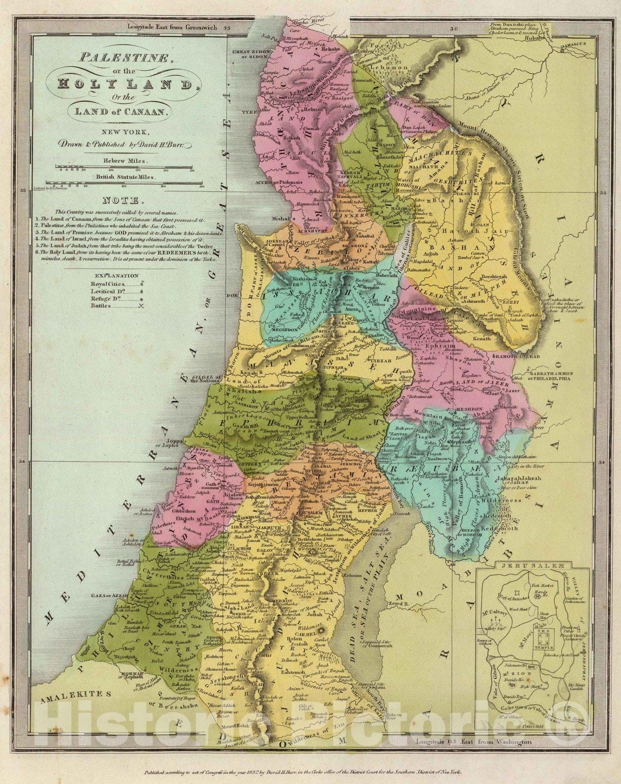 Palestine and Jerusalem - Military Map, 1835 - David H. Burr Atlas Plate
