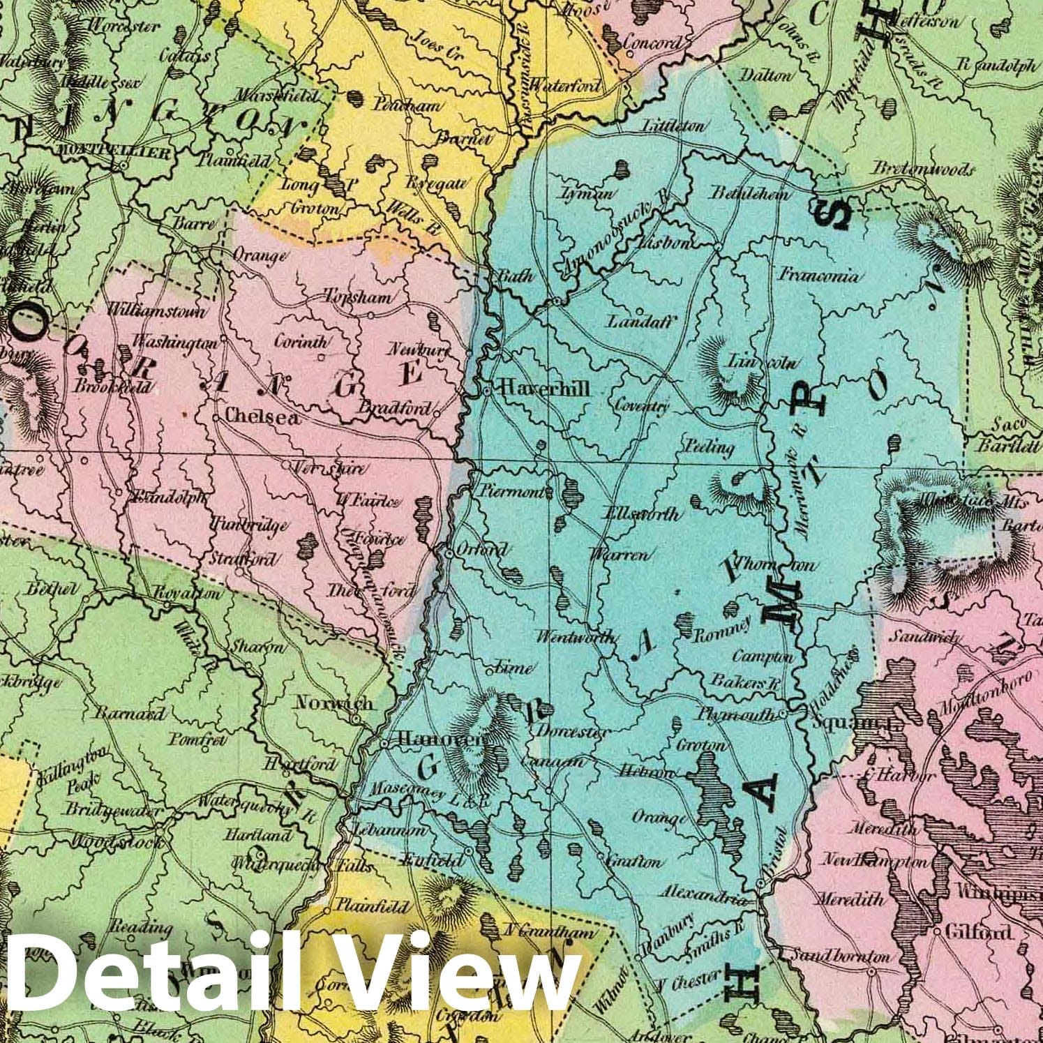 Vermont and New Hampshire, 1835 - Historical Map Print