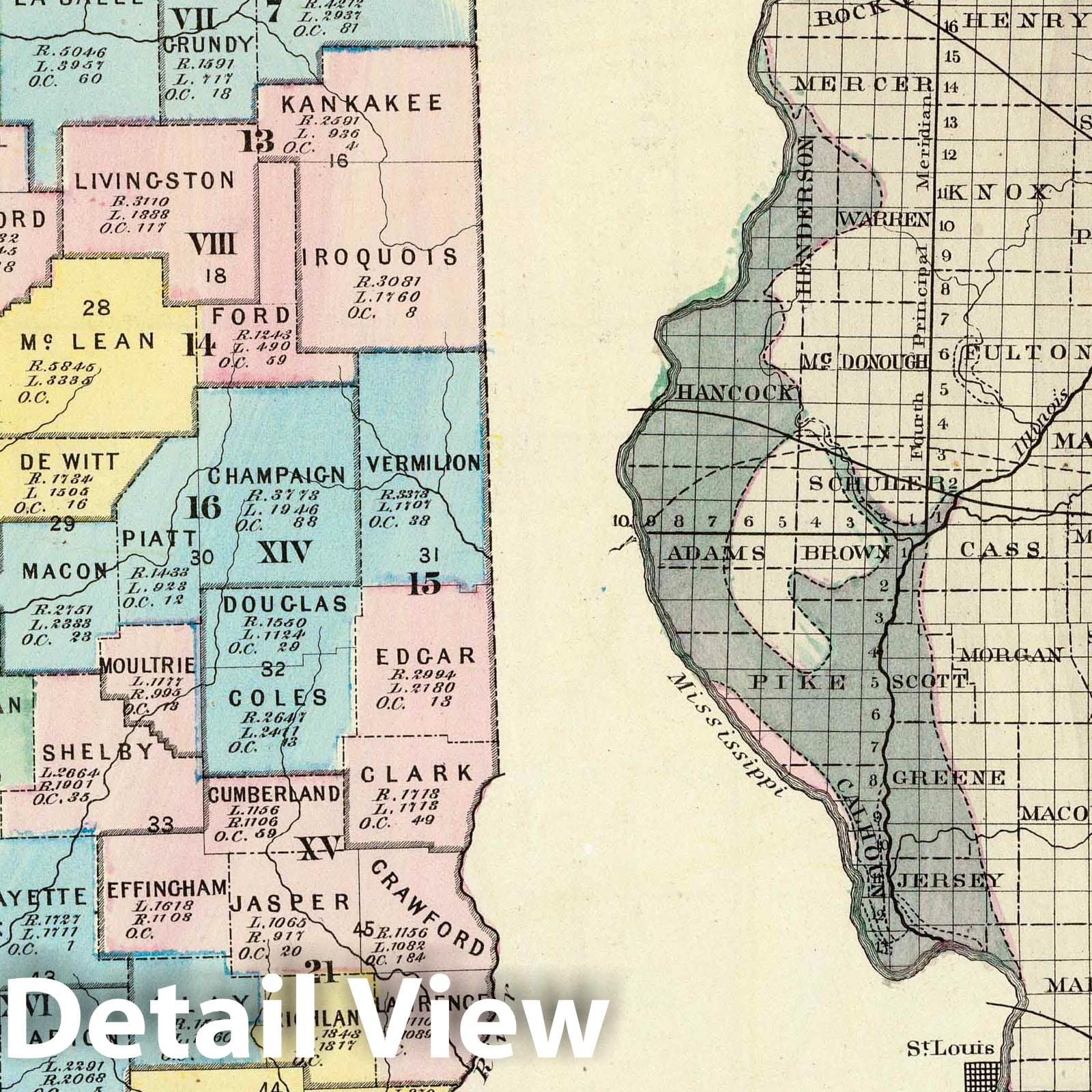 Illinois - Political and Geological Map, 1876 - Historical Map Print