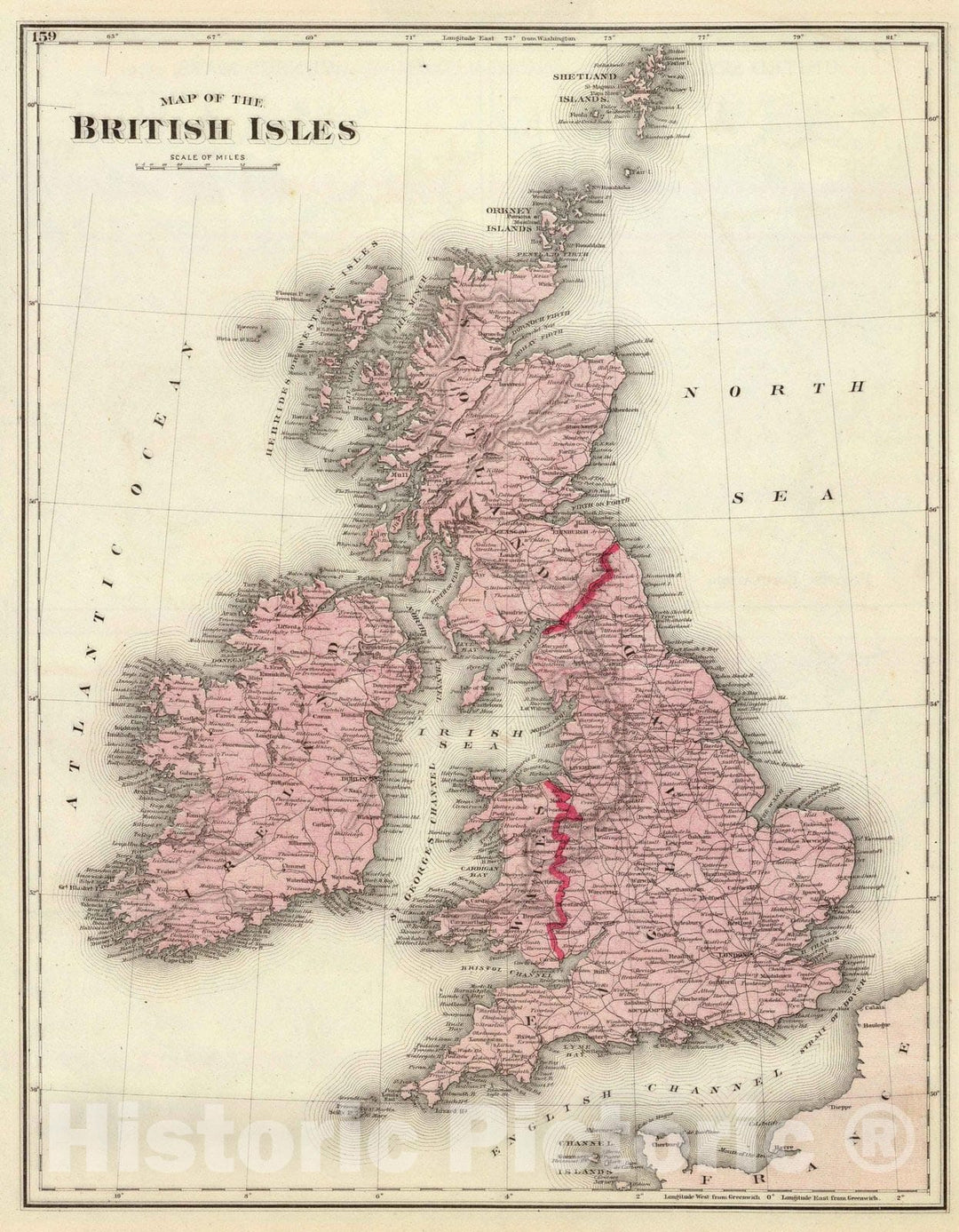 Historic Map : 1876 British Isles : Vintage Wall Art