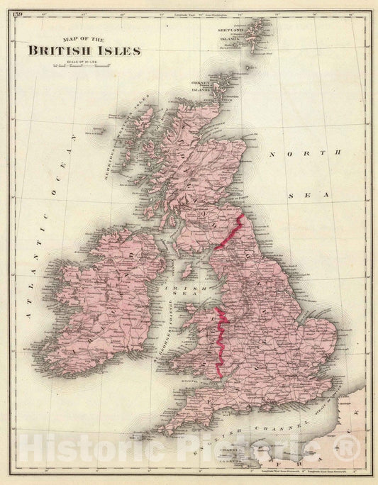 Historic Map : 1876 British Isles : Vintage Wall Art