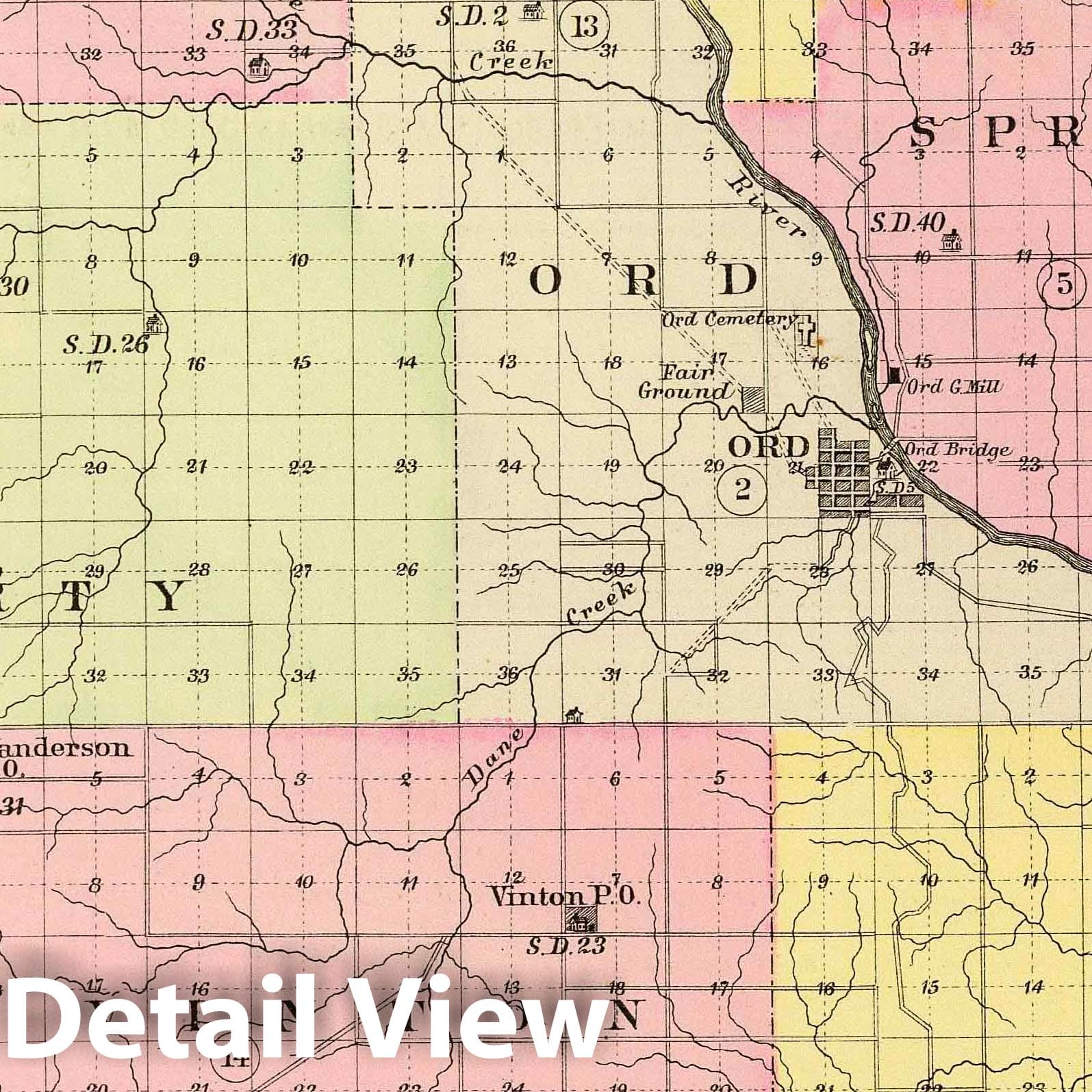 Valley County, Nebraska - Railroad Map, 1885 - Historical Map Print