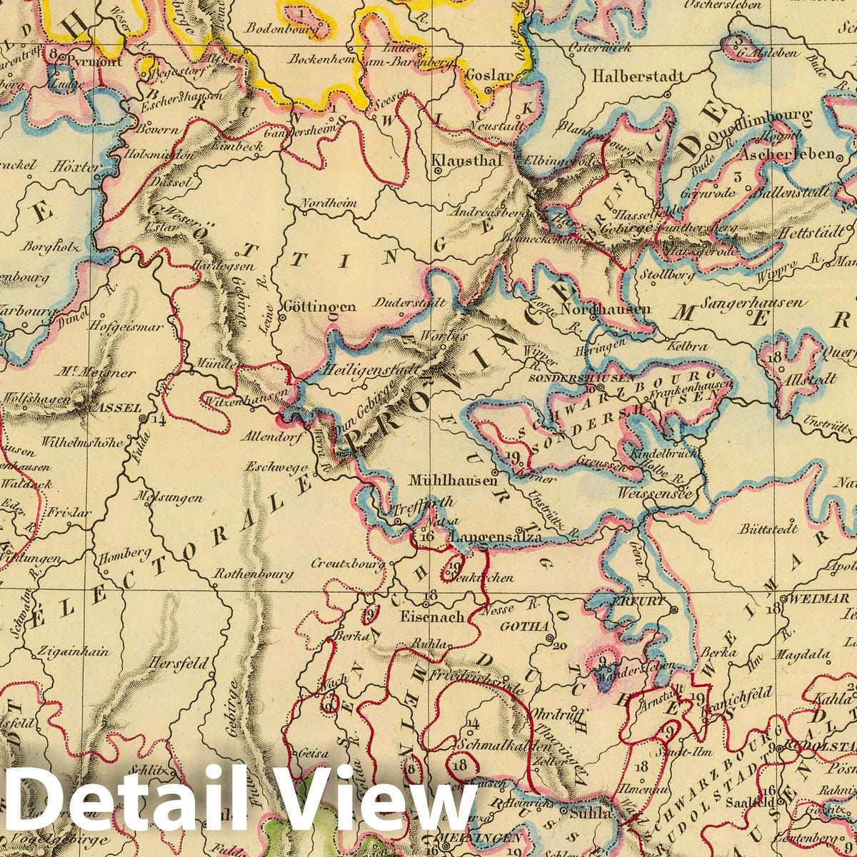 Central Germany - River Map, 1837 - Historical Map Print