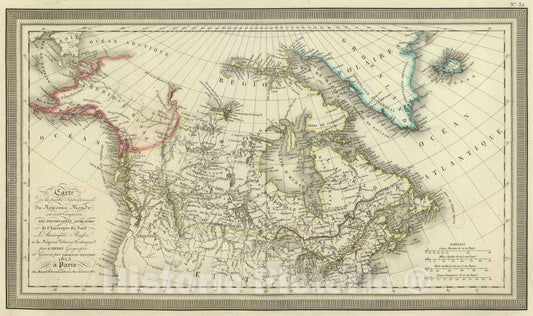 Historic Map : Canada; Iceland, Alaska, 1825 Carte de la partie Septentrionale de Nouveau Monde. , Vintage Wall Art