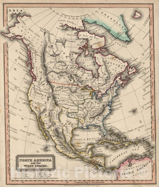 Historic Map : School Atlas - 1828 North America And the West Indies - Vintage Wall Art
