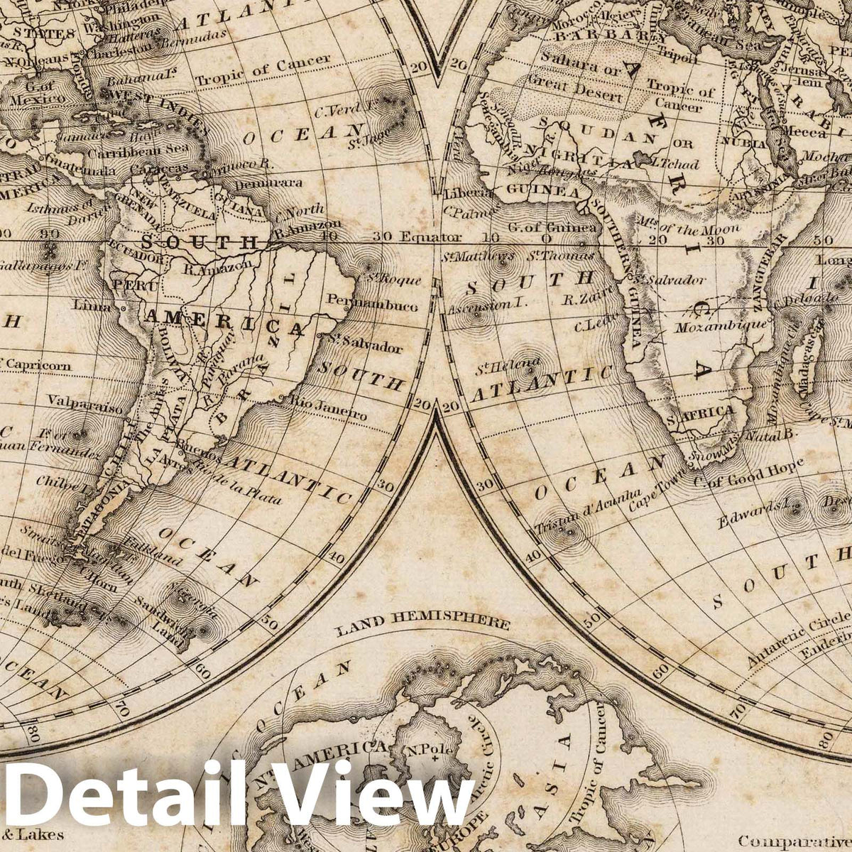 World - River Map, 1845 - Historical Map Print