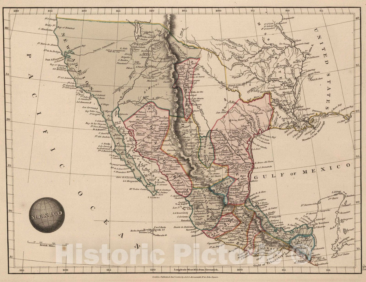 Historic Map : 1825 Mexico - Vintage Wall Art