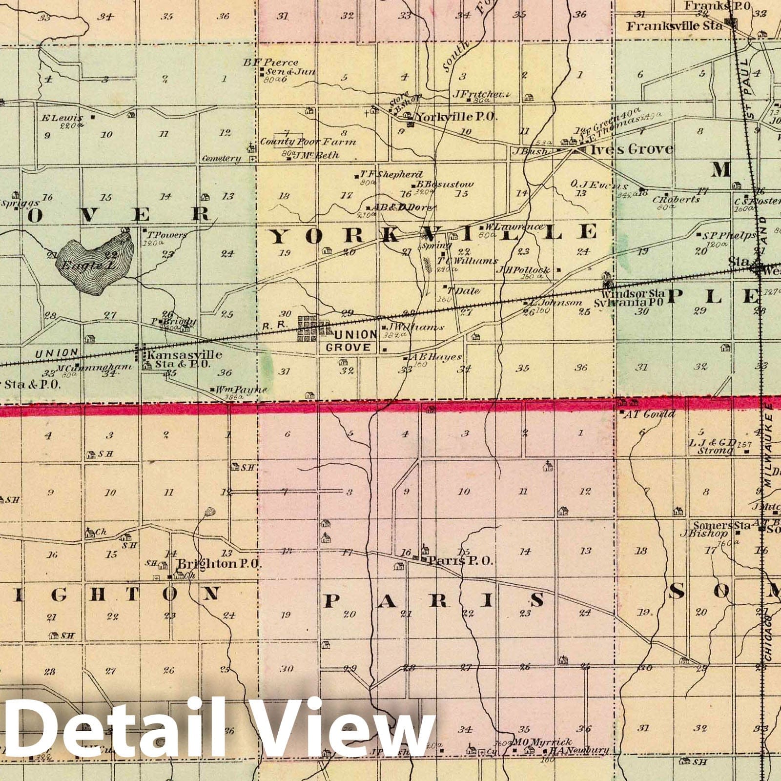 Racine and Kenosha Counties, Wisconsin - 1878 Historical Map Print