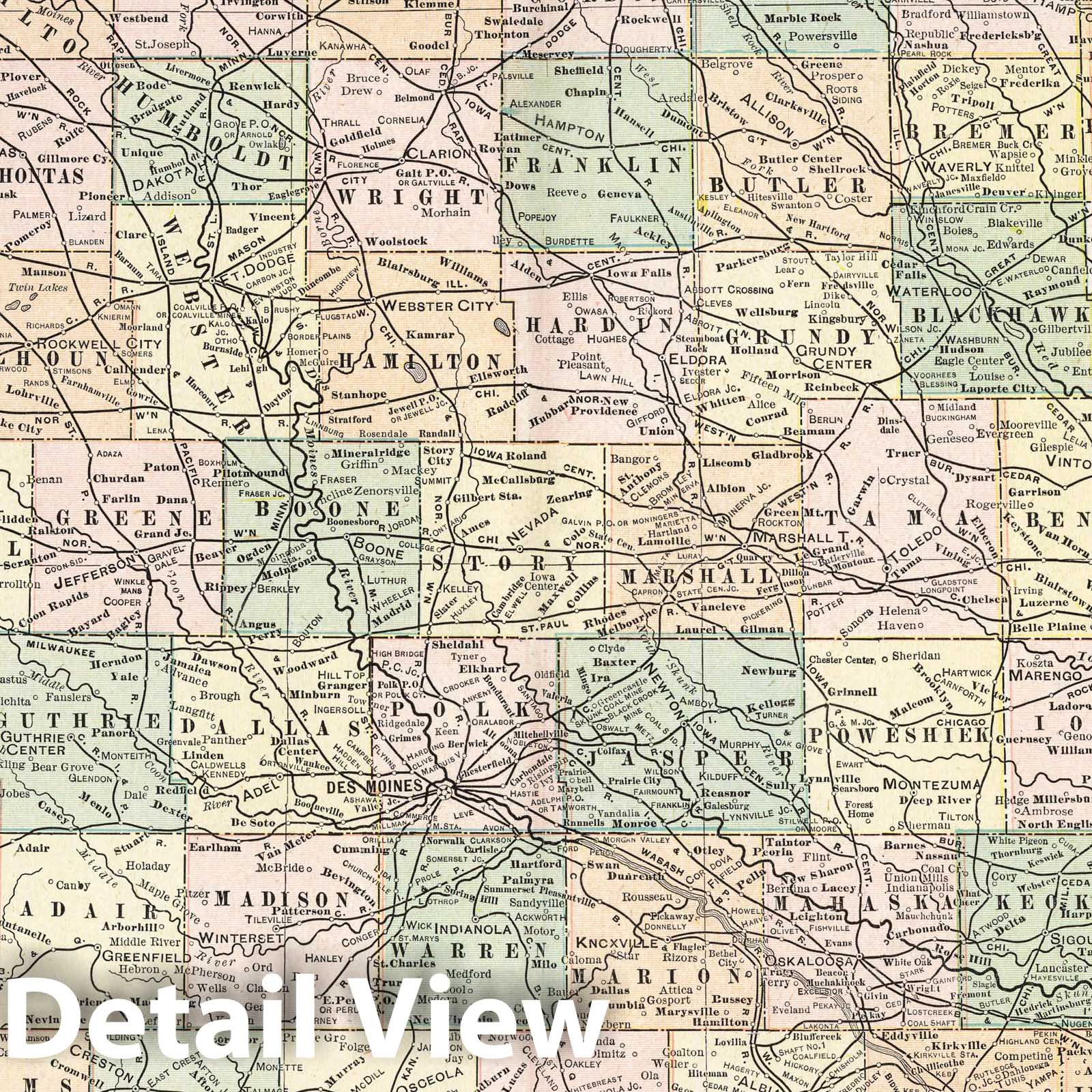 Iowa - Railroad Map, 1901 - Historical Map Print
