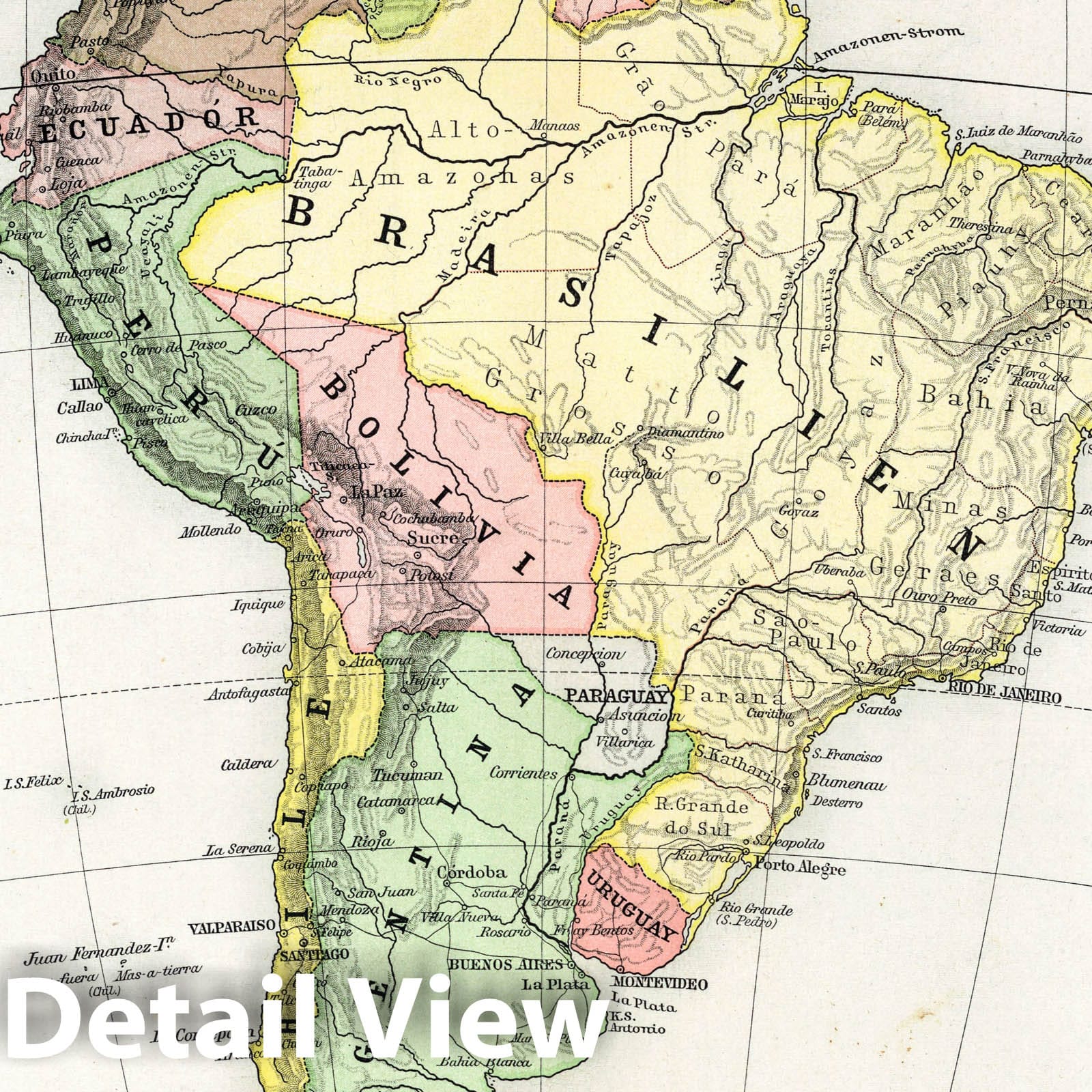 South America, 1896 - Historical Topographic Map Print