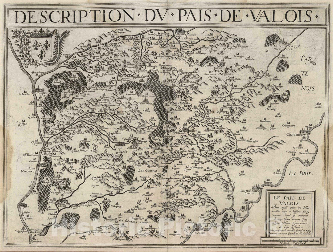 Historic Map : Soissons , France 1632 Description du Pais de Valois. , Vintage Wall Art