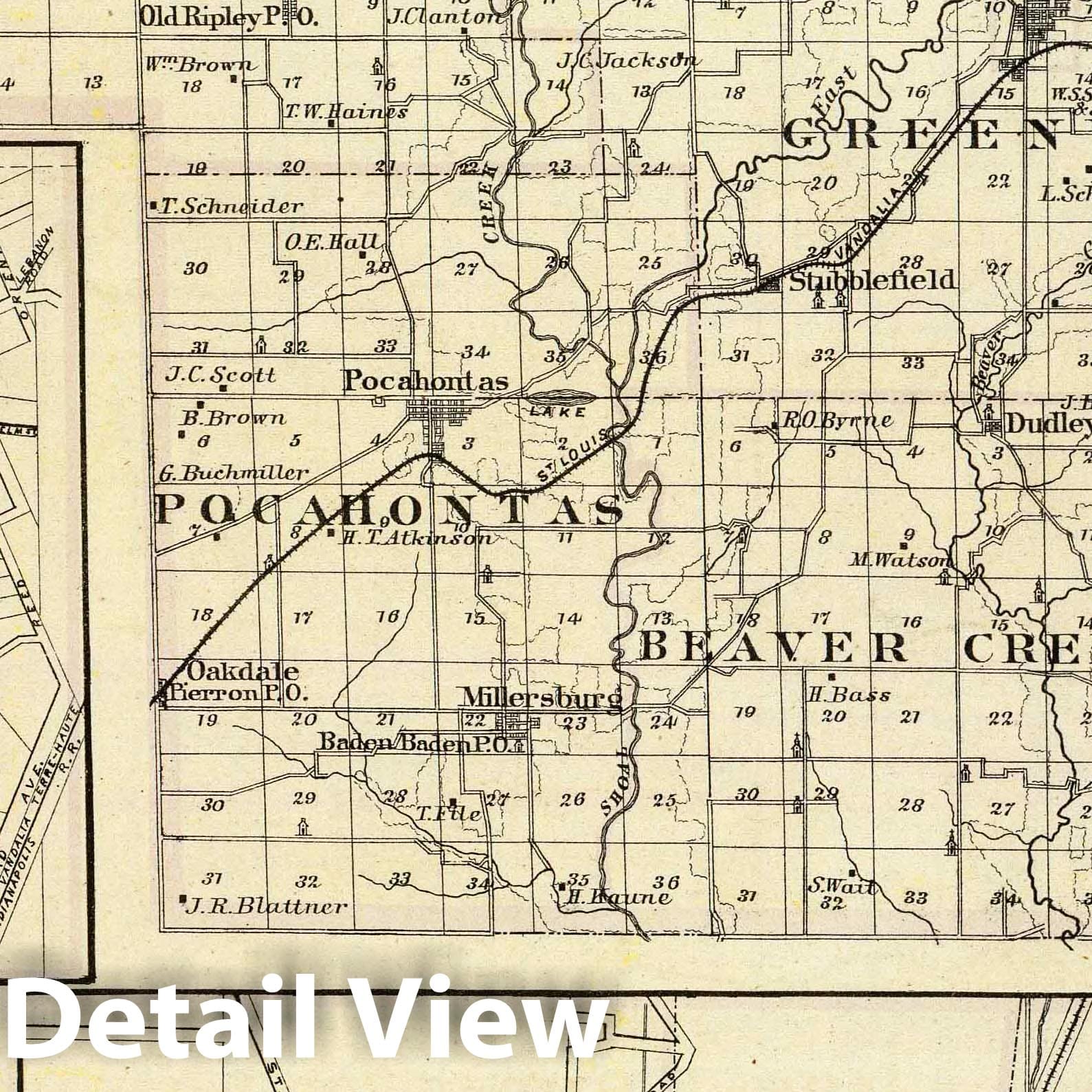 Bond County, Illinois with Alton, Collinsville, and Greenville - Railroad Map, 1876