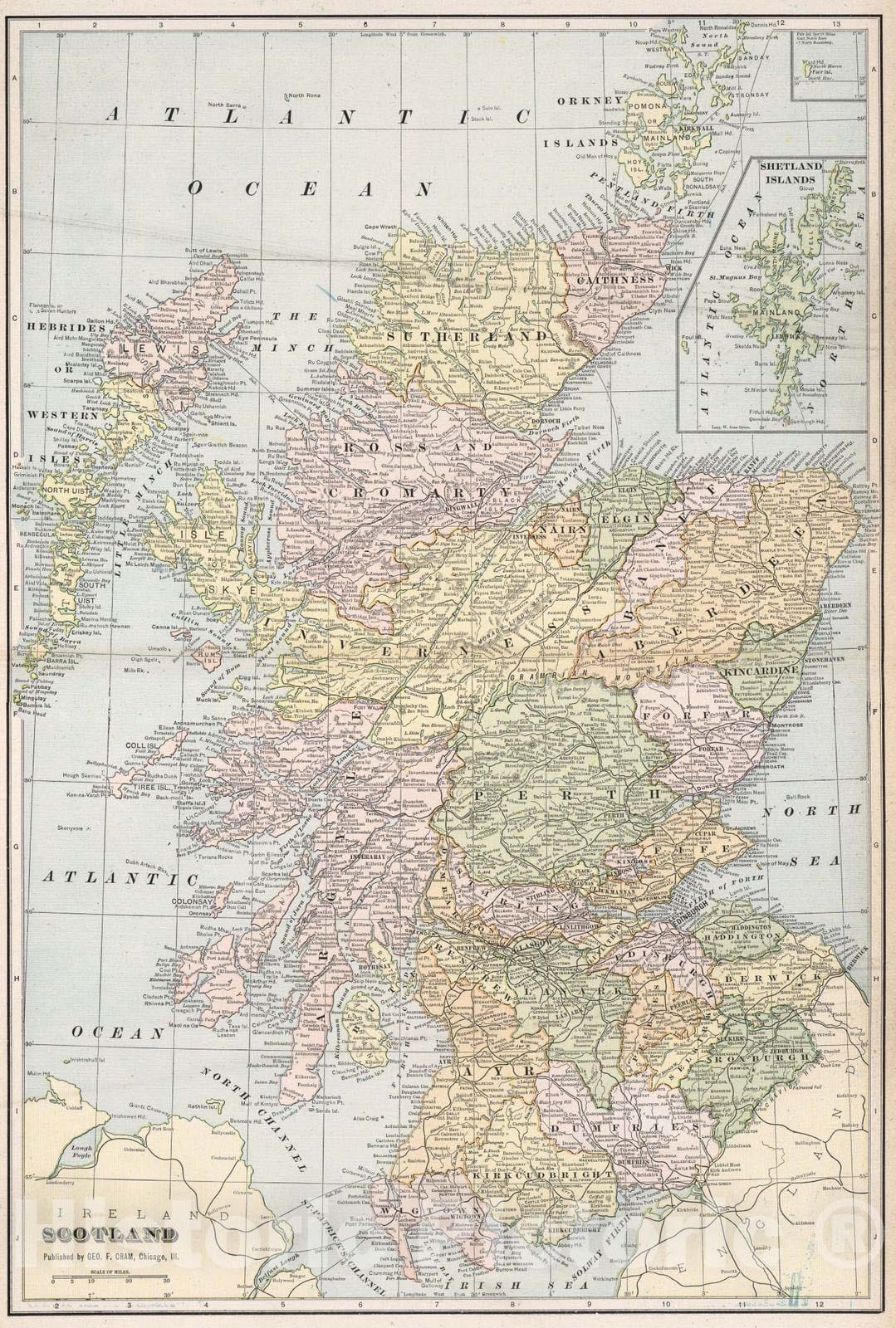 Historic Map : 1901 Scotland - Vintage Wall Art