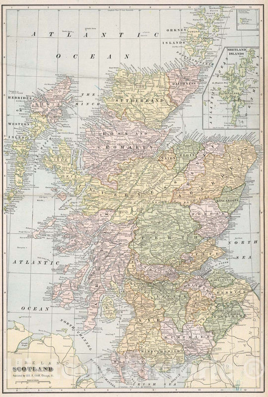 Historic Map : 1901 Scotland - Vintage Wall Art
