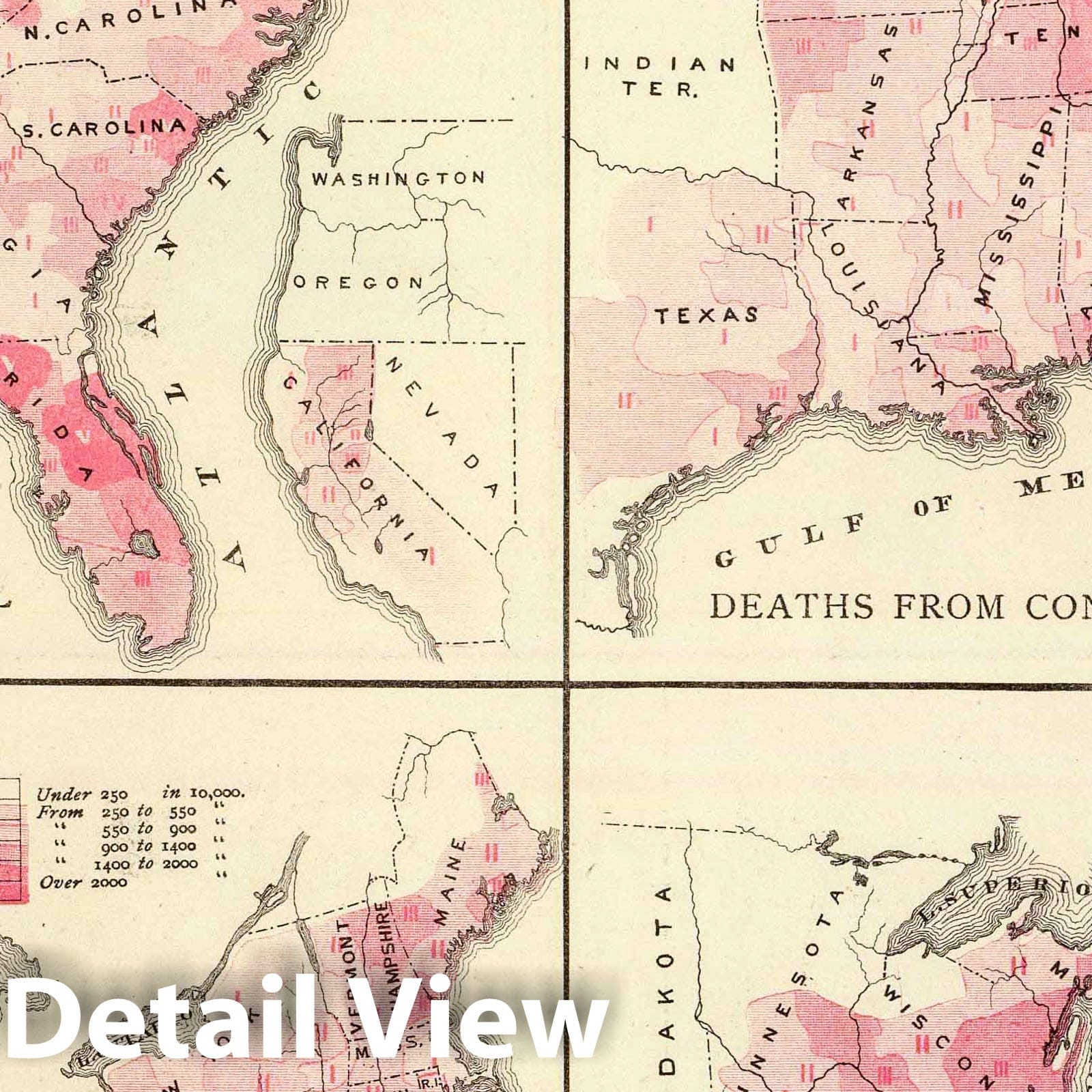 United States Disease Mortality Maps, 1876 - Historical Atlas Print