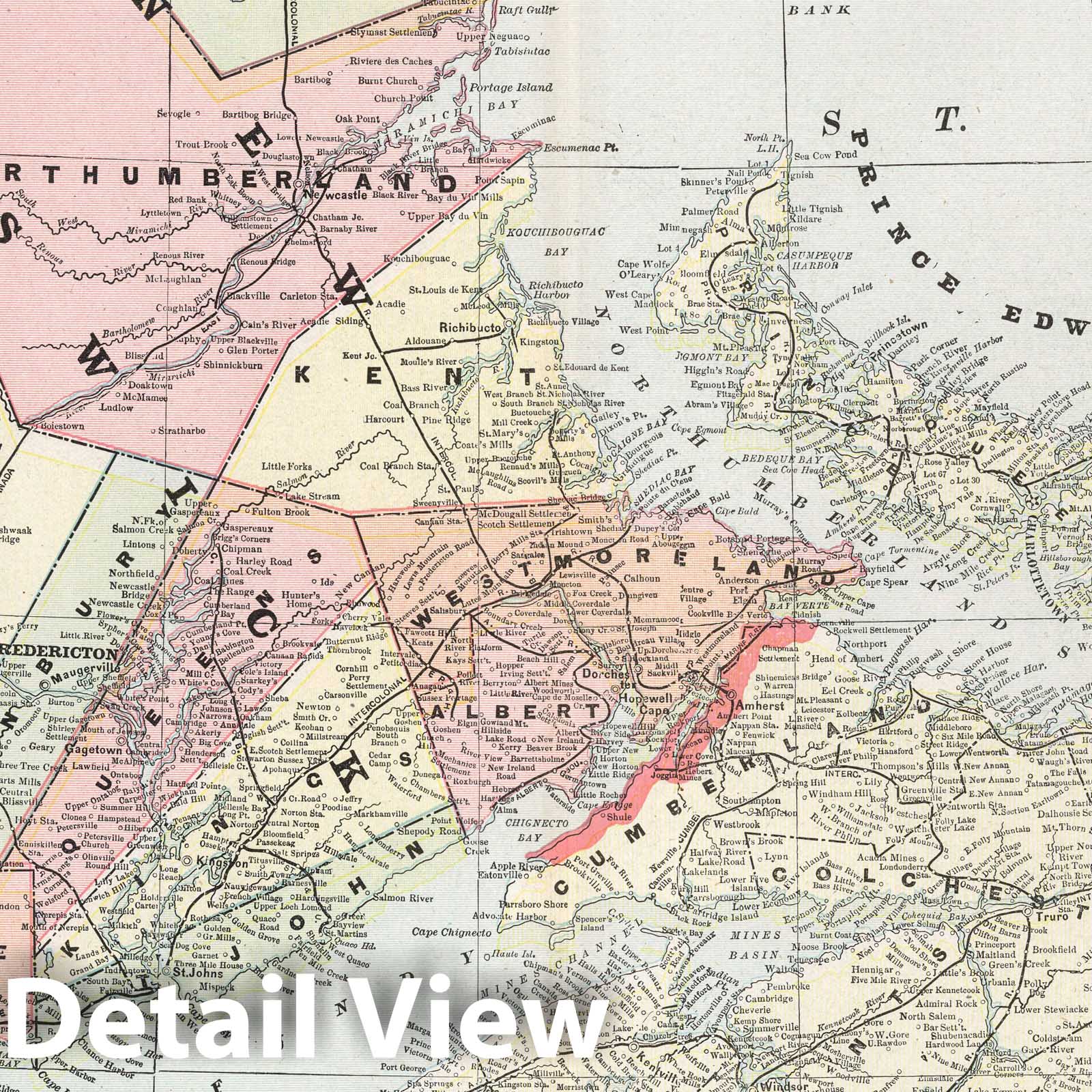 New Brunswick, Canada - Railroad Map, 1901 - Historical Map Print