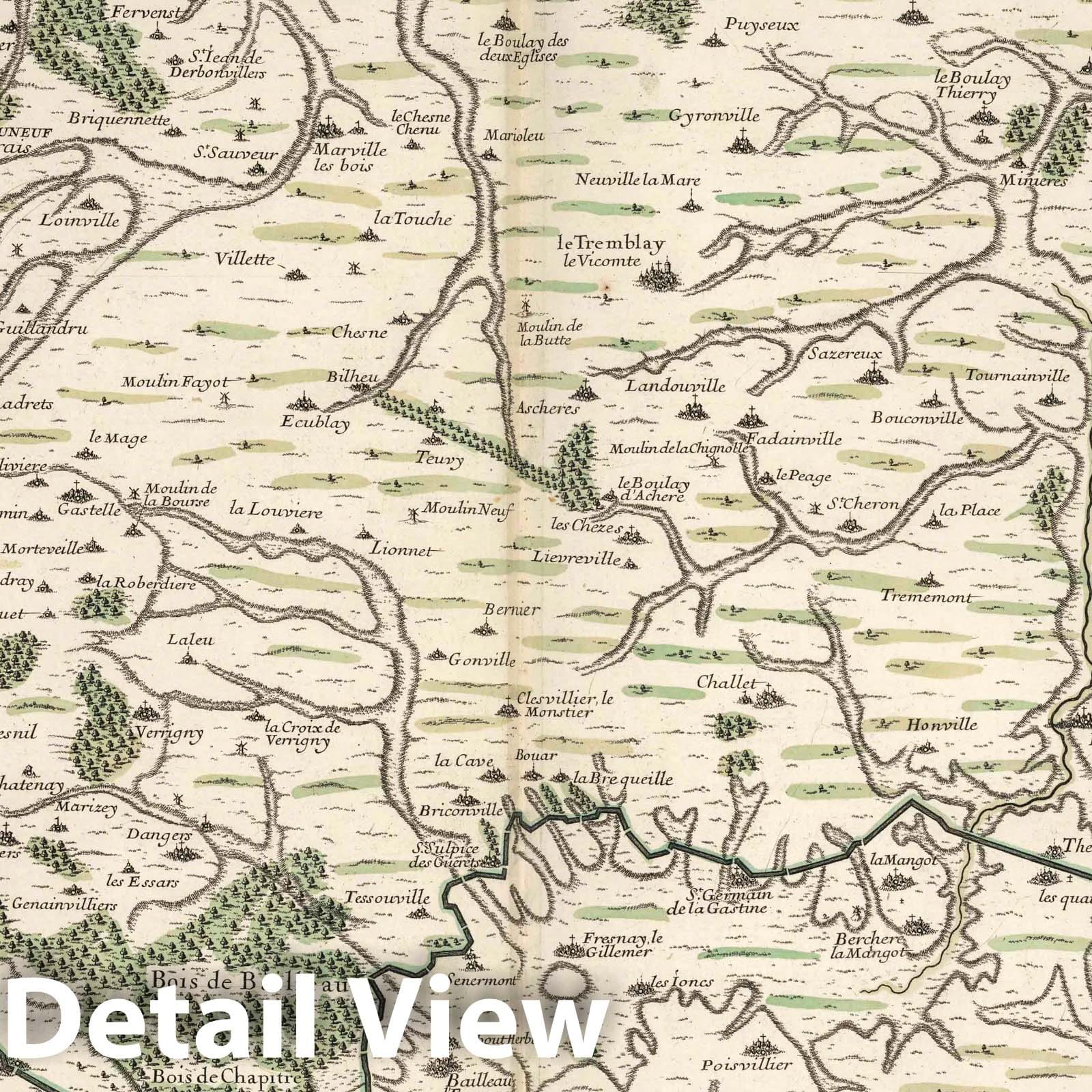Historic Map : Aqueduct of Maintenon, France 1695 Canal de la Riviere d'Eure depuis Pontgouin, jusques a Versailes (western sheet). , Vintage Wall Art