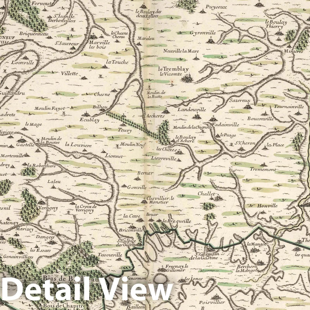 Historic Map : Aqueduct of Maintenon, France 1695 Canal de la Riviere d'Eure depuis Pontgouin, jusques a Versailes (western sheet). , Vintage Wall Art