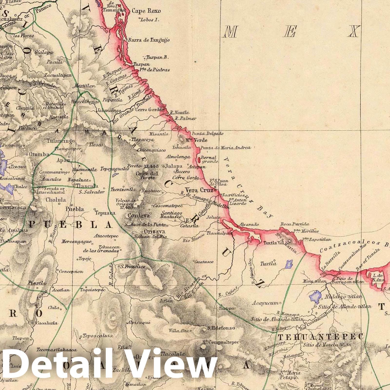 Mexico, Southern States - Railroad Map, 1857 - Historical Map Print