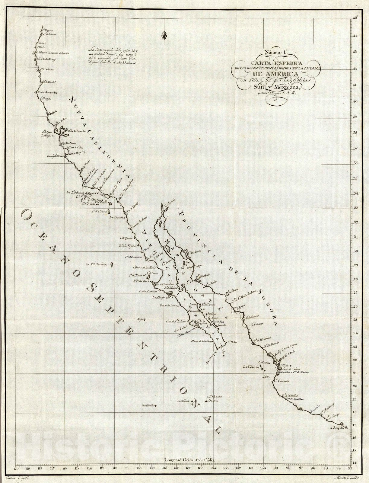 Historic Map : Mexico, California, 1802 Carta Esferica de los Reconocimientos Hechos en la Costa N.O. v2 , Vintage Wall Art
