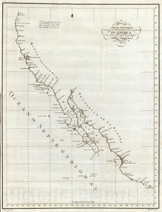 Historic Map : Mexico, California, 1802 Carta Esferica de los Reconocimientos Hechos en la Costa N.O. v2 , Vintage Wall Art