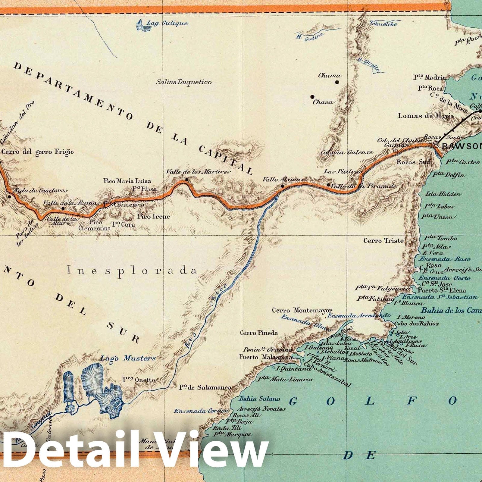 Chubut, Argentina - Railroad Map, 1888 - Historical Map Reproduction