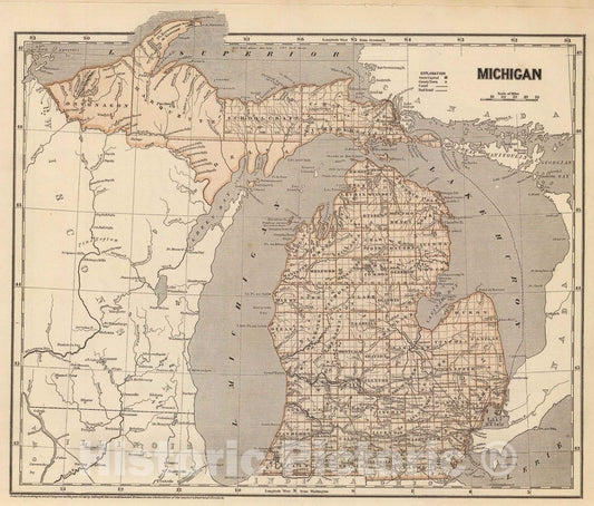Historic Map : National Atlas - 1845 Michigan. - Vintage Wall Art
