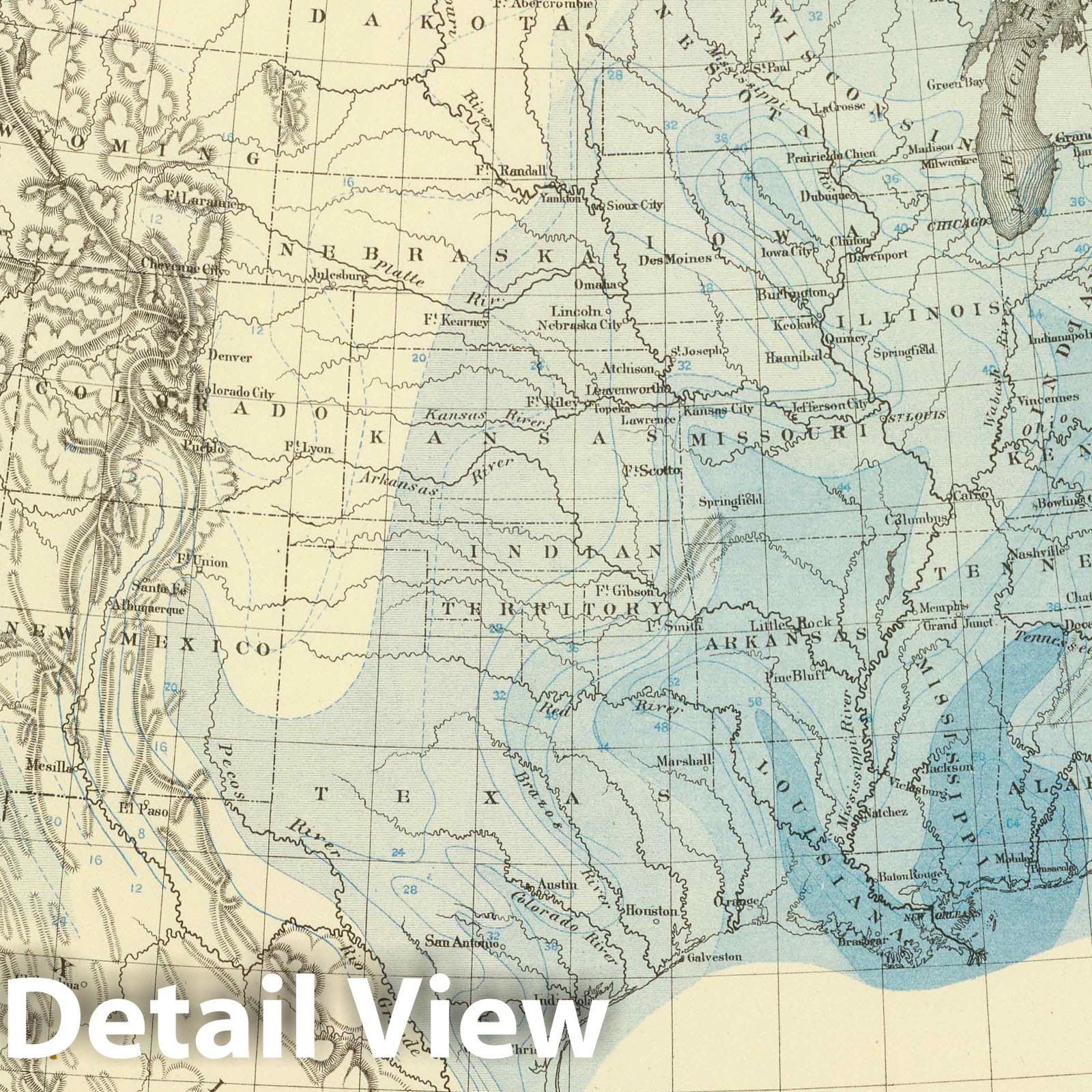 United States Rain Chart, 1874 - Historical Precipitation Map Print