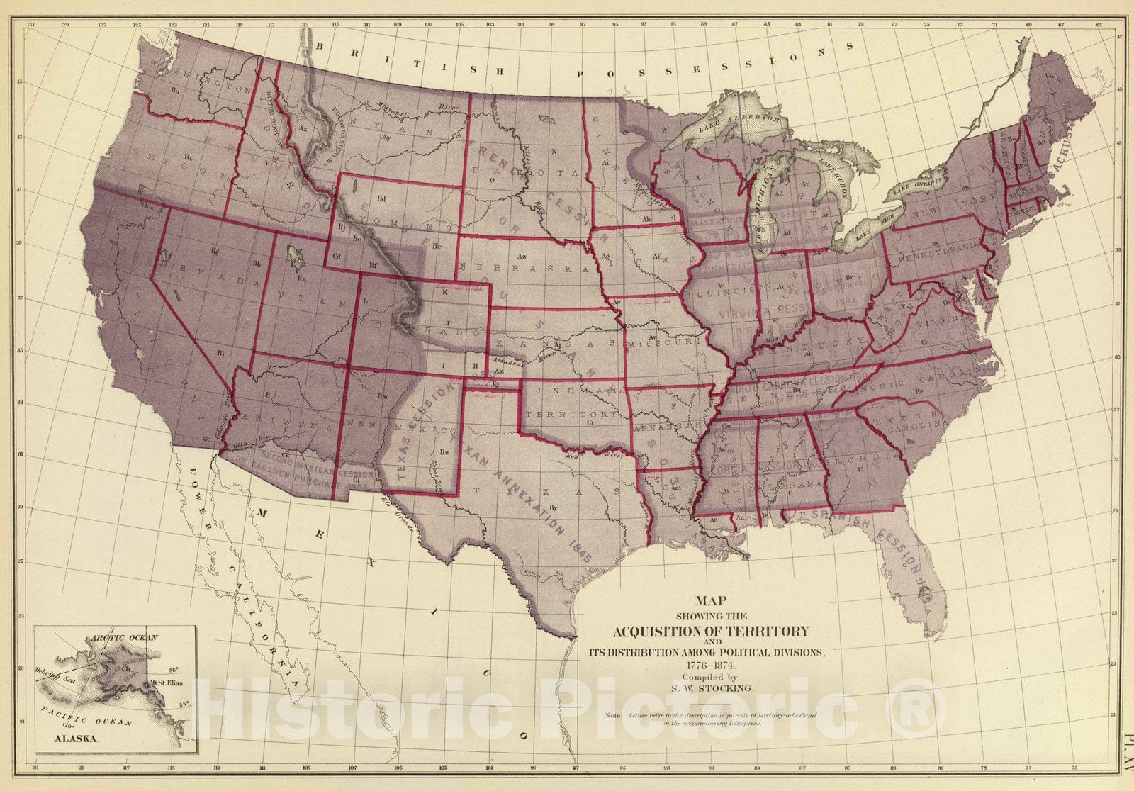 United States Territorial Acquisition and Distribution, 1874 - Historical Map Print
