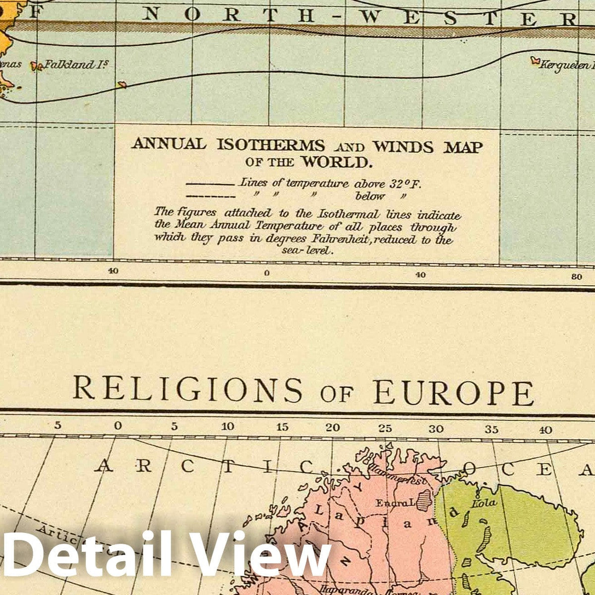 Isothermal and Winds Chart, Europe and World - 1895 Historical Map Print
