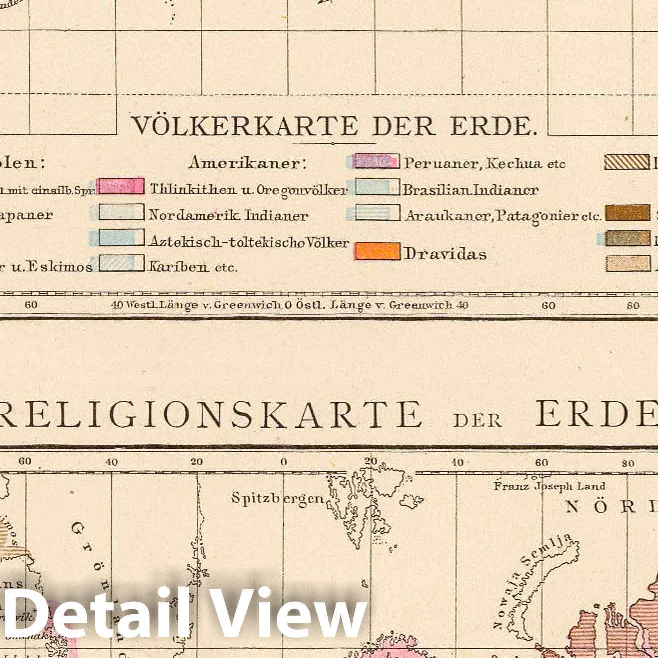World Peoples and Religions, 1881 - Historical Map Print