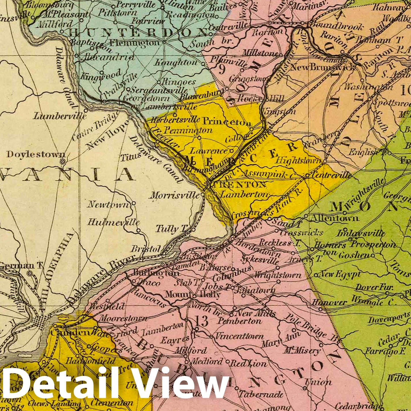 New Jersey - Railroad Map, 1845 - Historical Map Print
