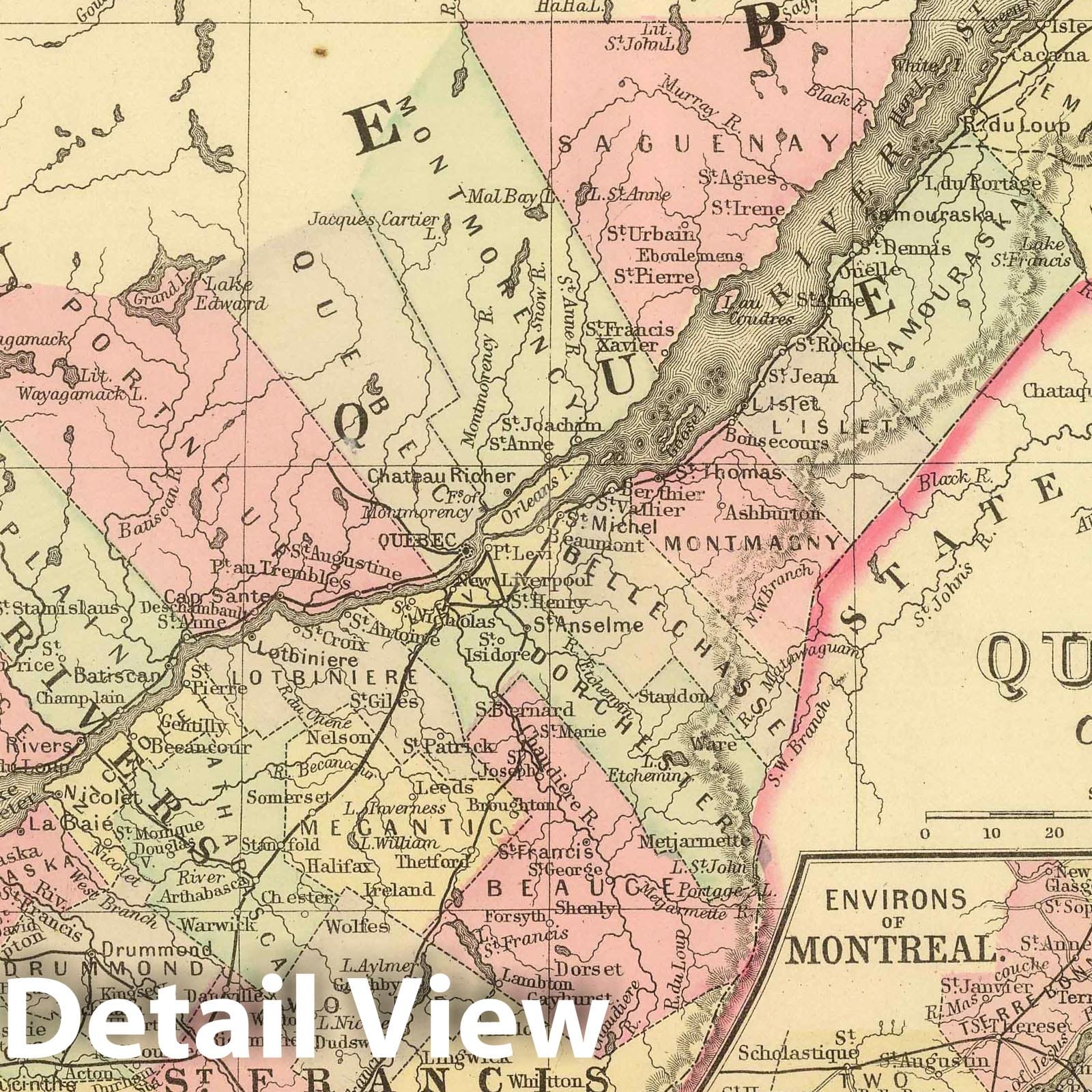 Quebec with Environs of Montreal - Railroad Map, 1886 - Historical Atlas Print