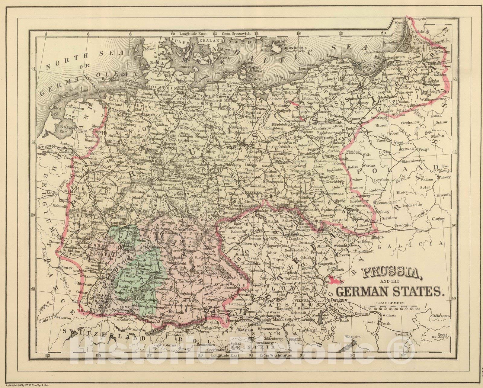 Historic Map : 1886 Prussia, German States. - Vintage Wall Art
