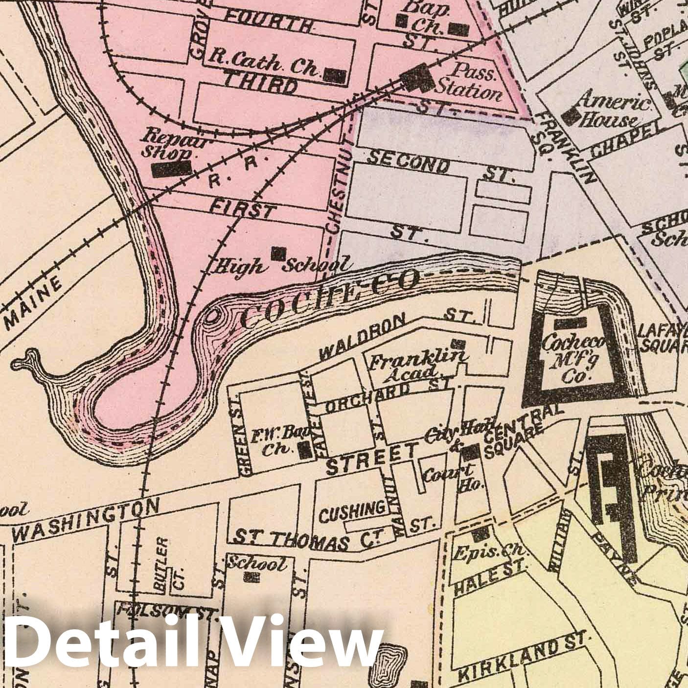 Dover, New Hampshire - Railroad Map, 1877 - Historical Map Print