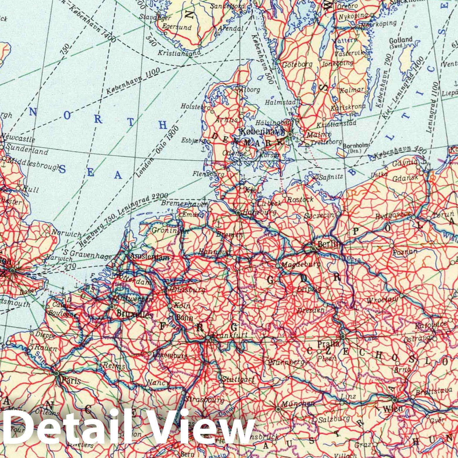 Western Europe Communications Map, 1967 - Historical Map Print