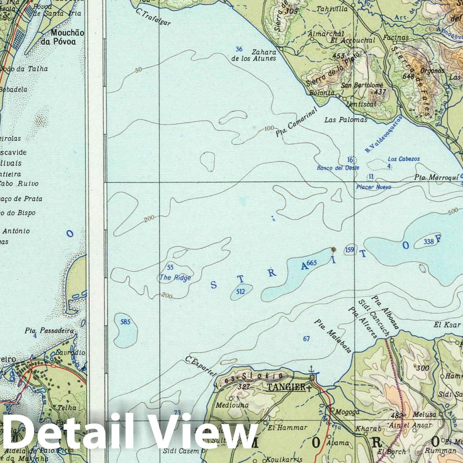 Madrid, Barcelona, Lisbon, Strait of Gibraltar, and Azores - Physical Map, 1967
