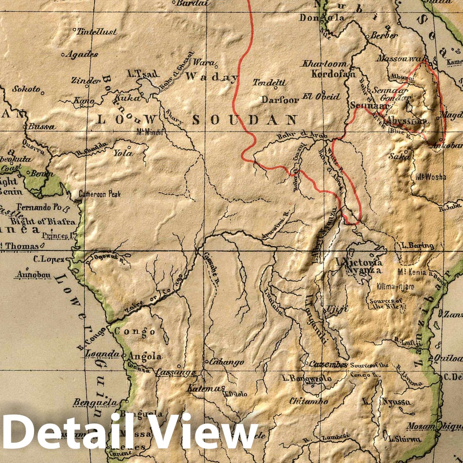 Africa - Physical Map, 1880 - Historical Map Print