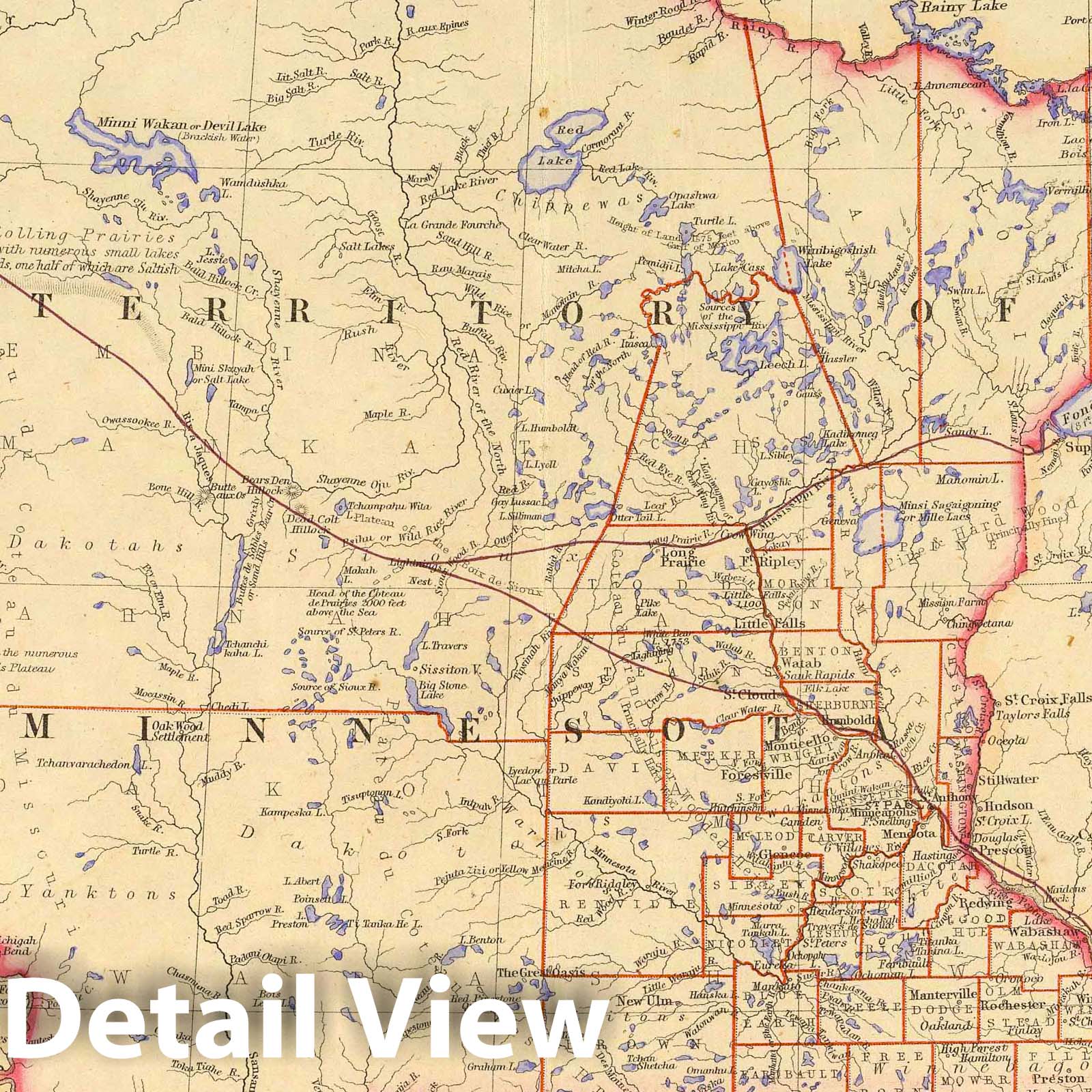 Minnesota - Railroad Map, 1857 - Historical Map Print