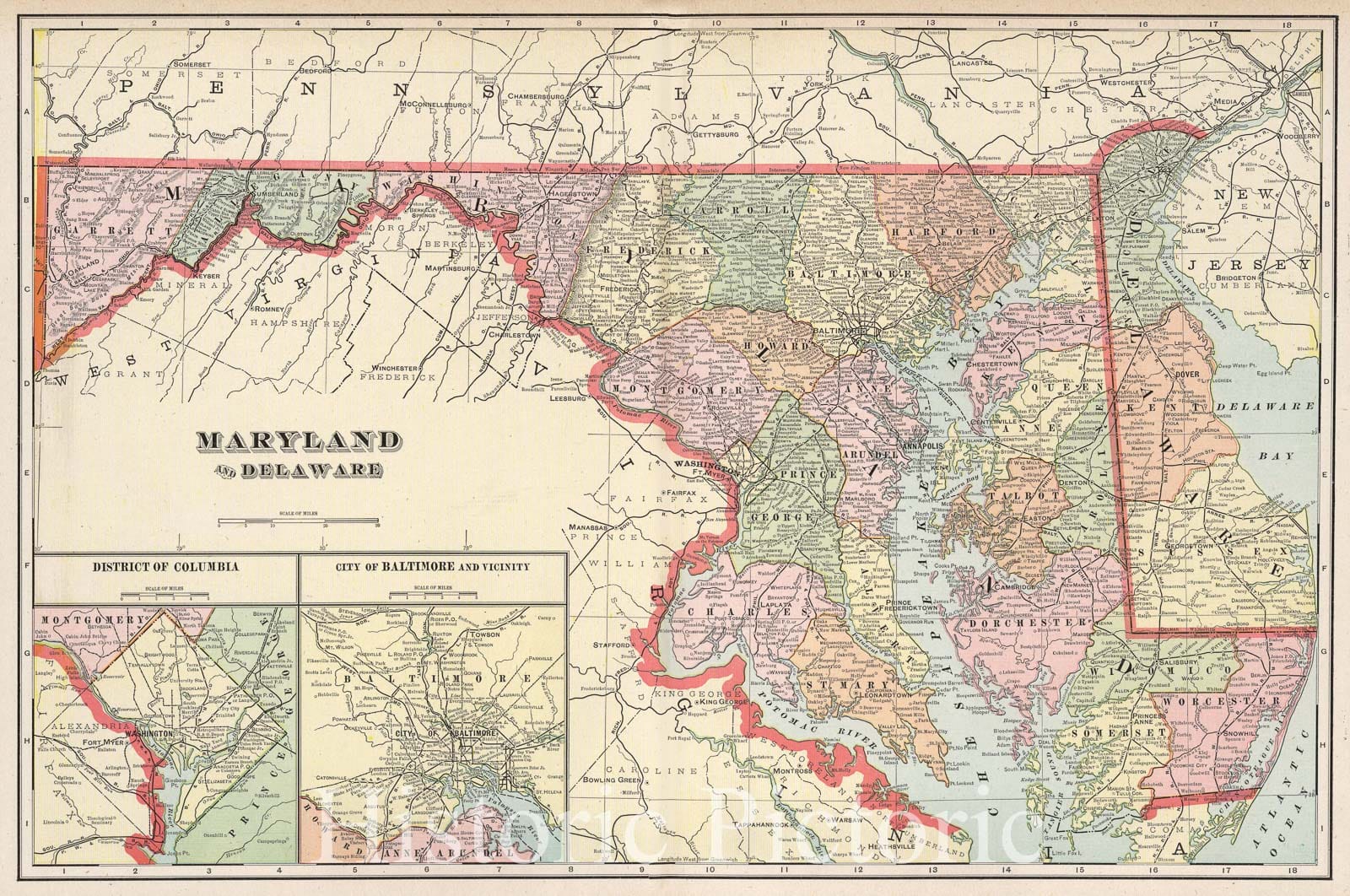 Maryland and Delaware - Railroad Map, 1901 - Cram's Atlas