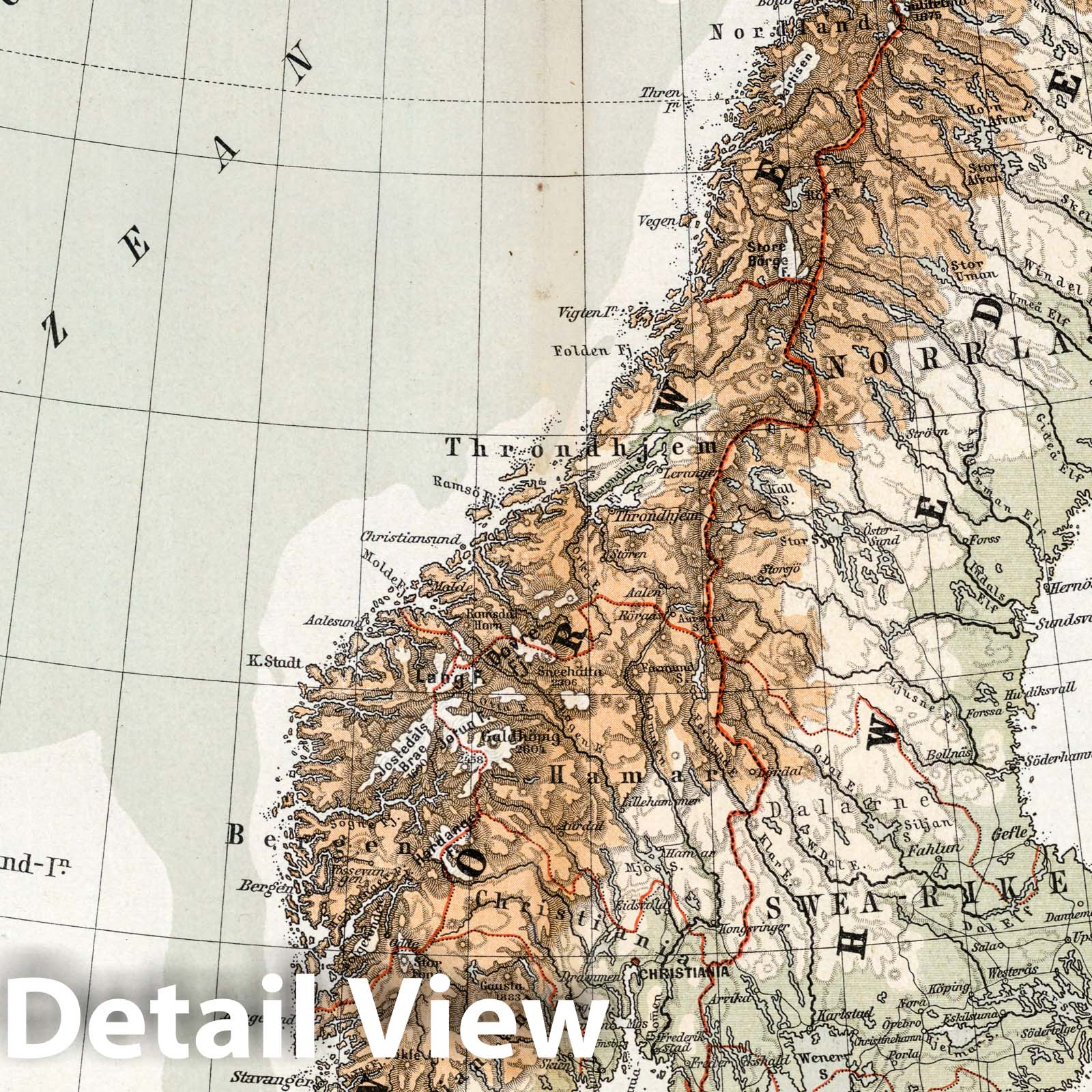 Scandinavia, 1896 - Historical Topographic Map Print