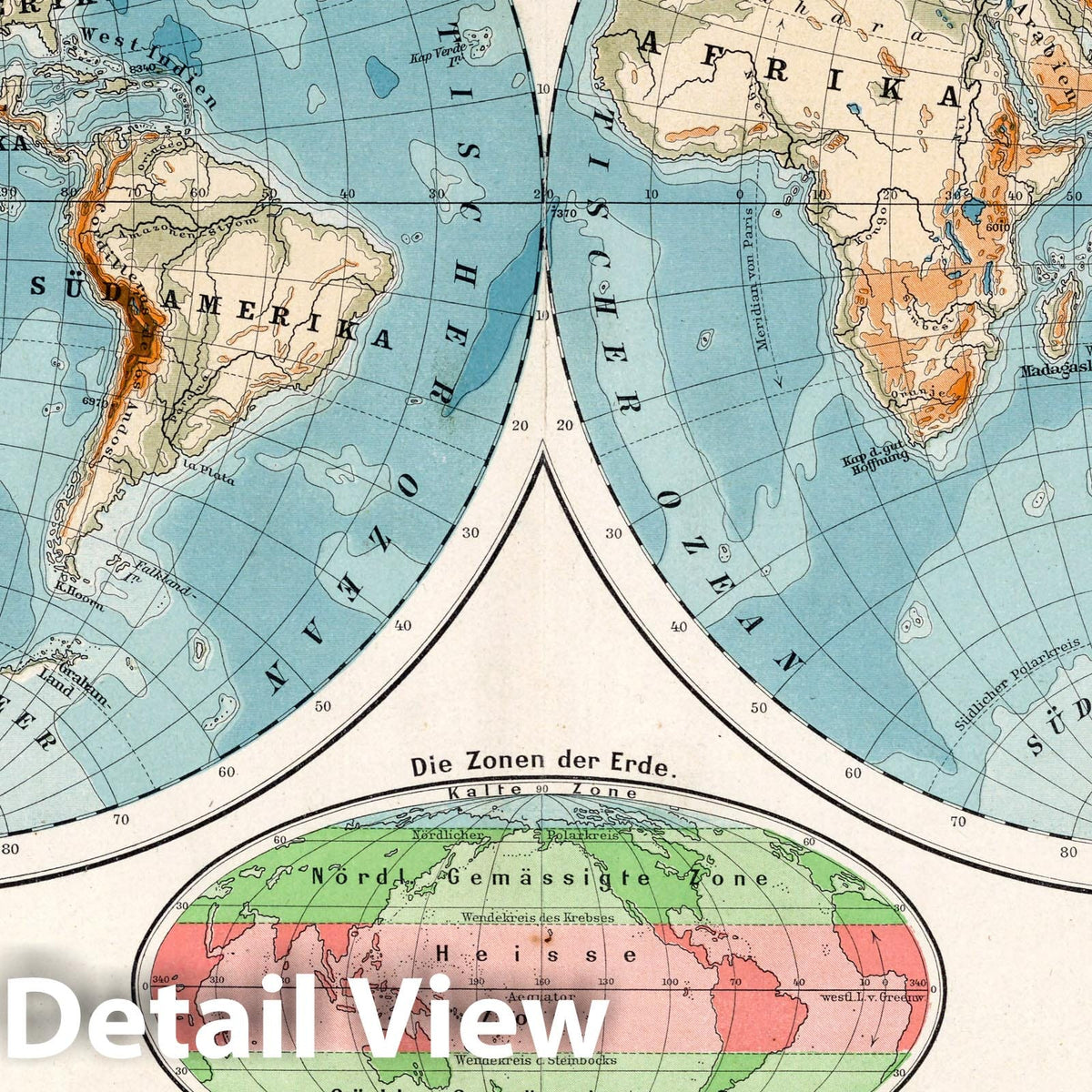 Western Hemisphere and Eastern Hemisphere, 1896 - Diercke School Atlas Map Print