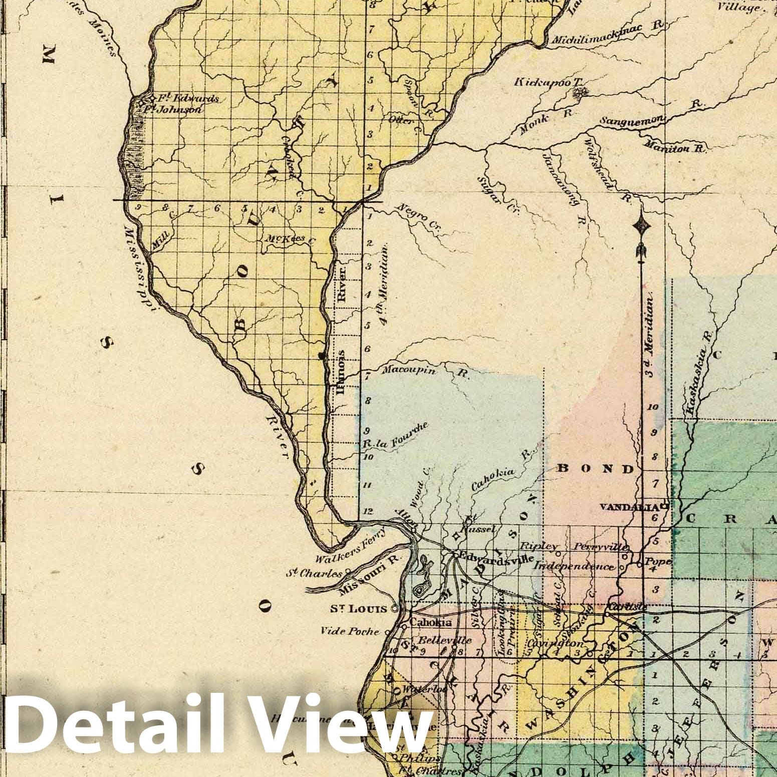 Illinois in 1822, Kaskaskia - Road Map, 1876 - Historical Map Print
