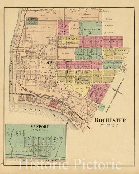 Upper Ohio River Valley - Pittsburgh to Cincinnati, 1877 Historical Map Print
