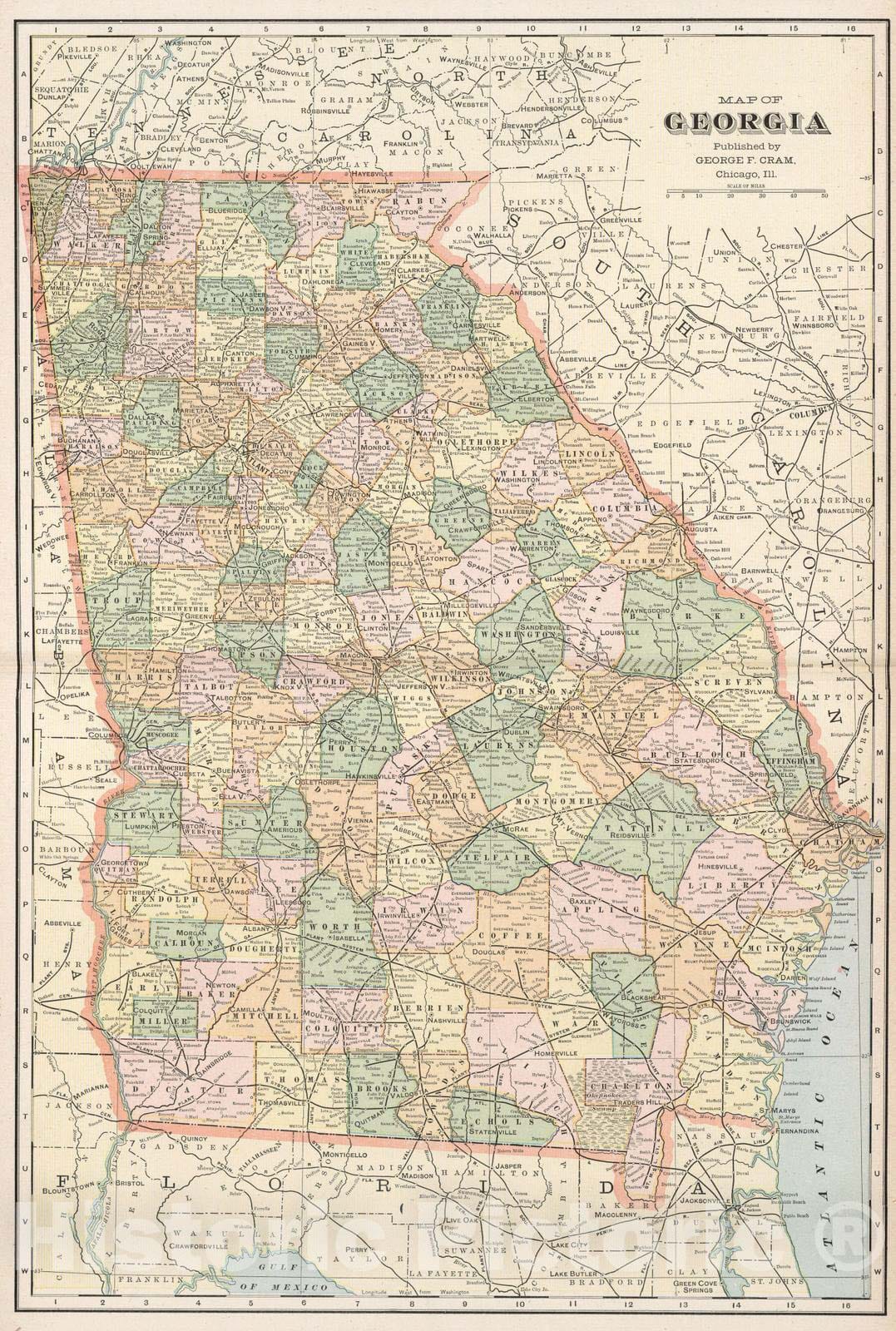 Historic Wall Map : 1901 Map of Georgia - Vintage Wall Art
