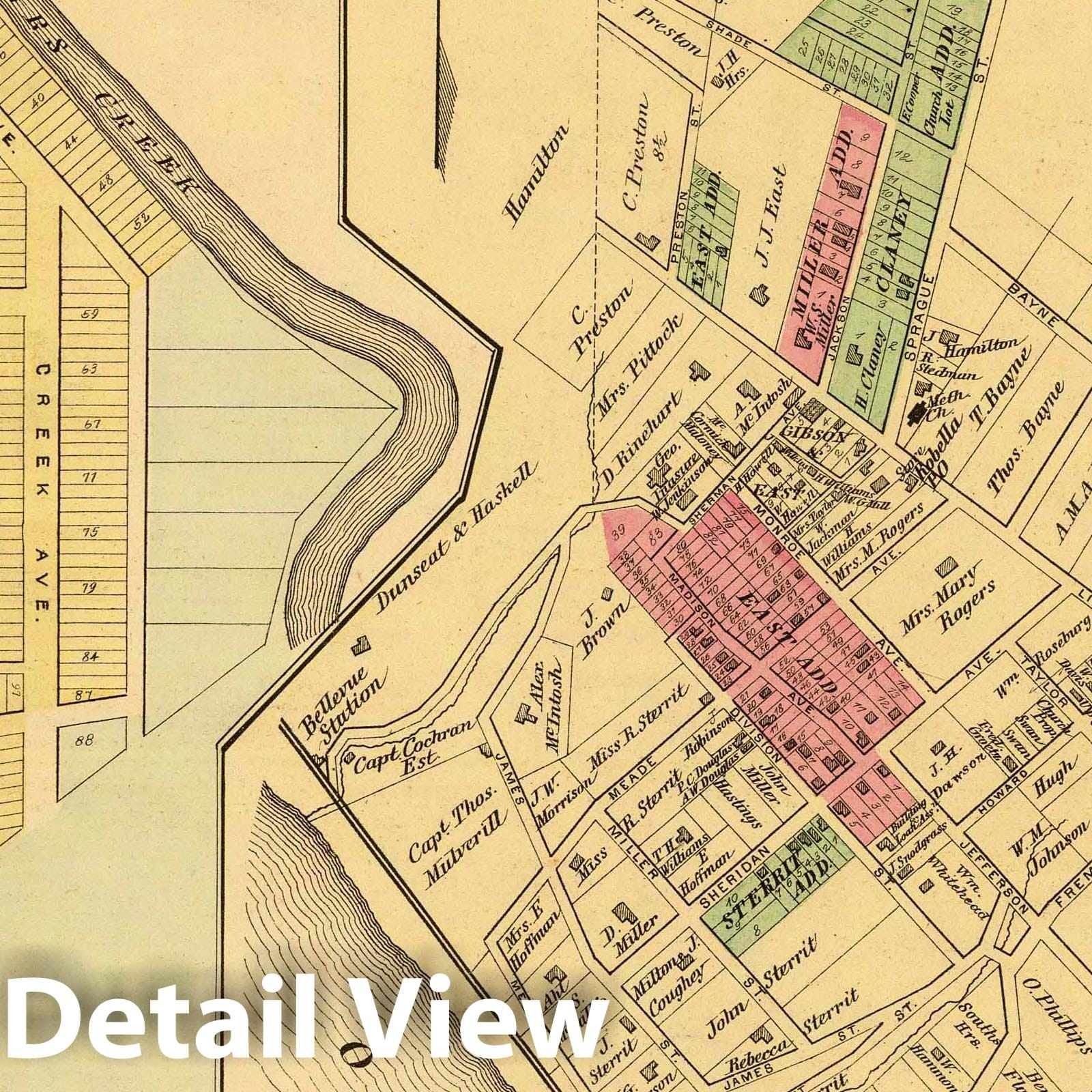 Bellevue Borough and McKees Rocks, Allegheny County, Pennsylvania 1877 Historical Map Print