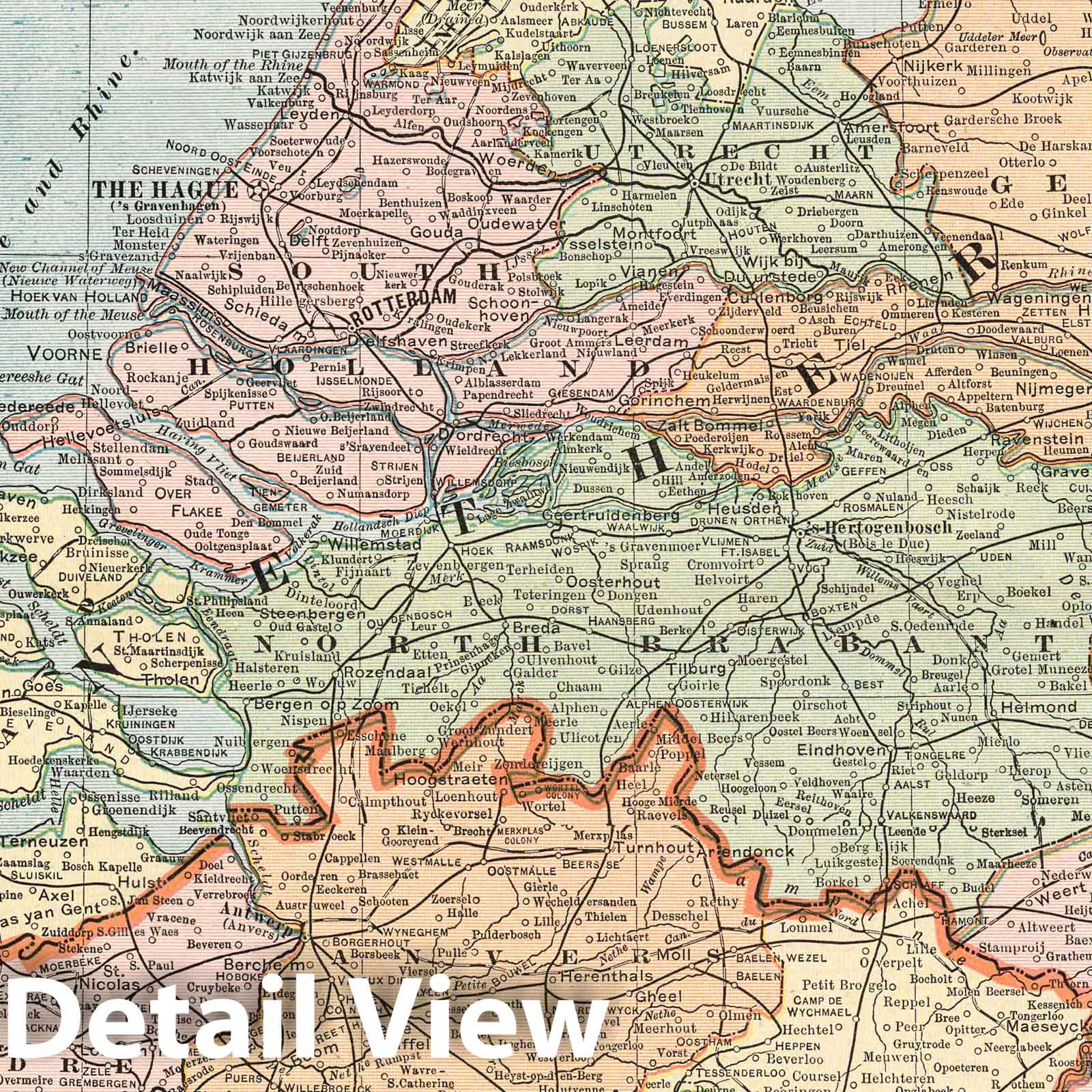 Netherlands, Belgium, and Luxembourg - Railroad Map, 1901
