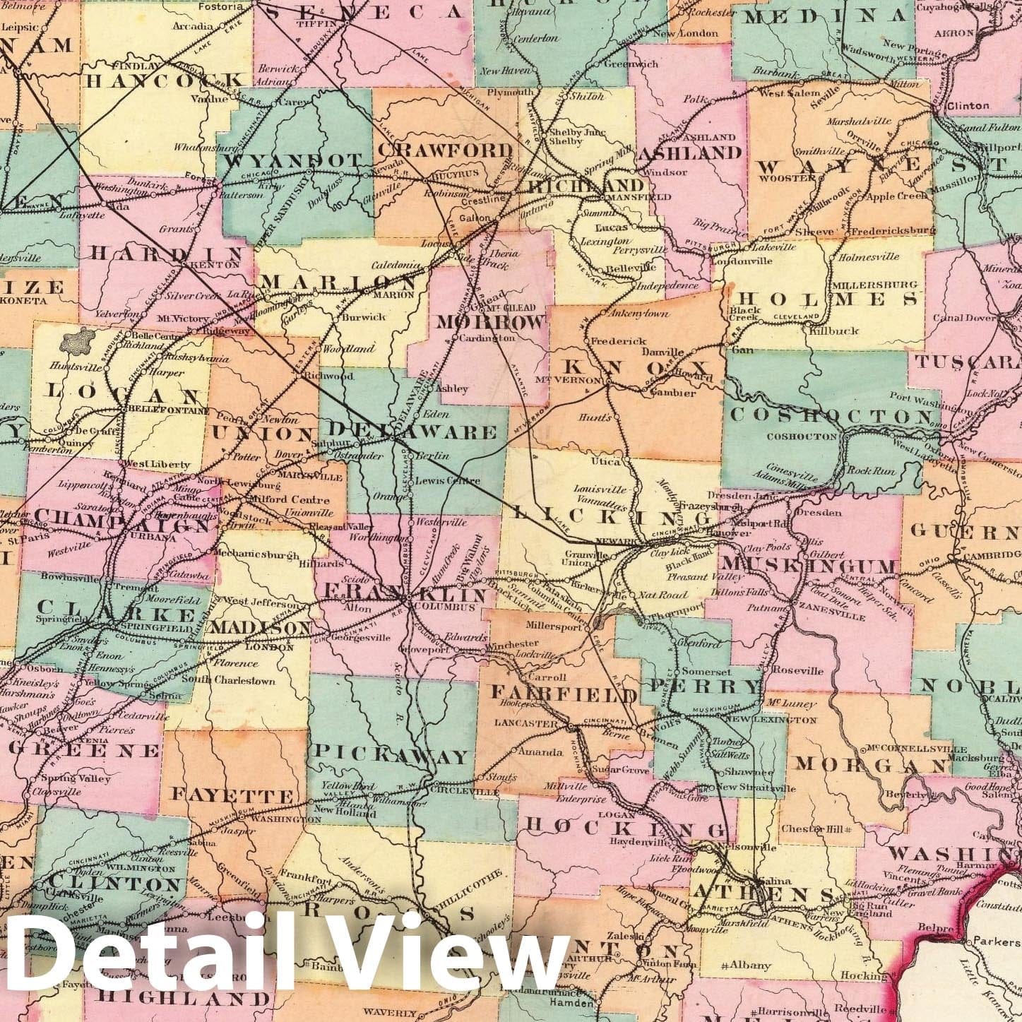 Ohio - Railroad Map, 1872 - Historical Map Print